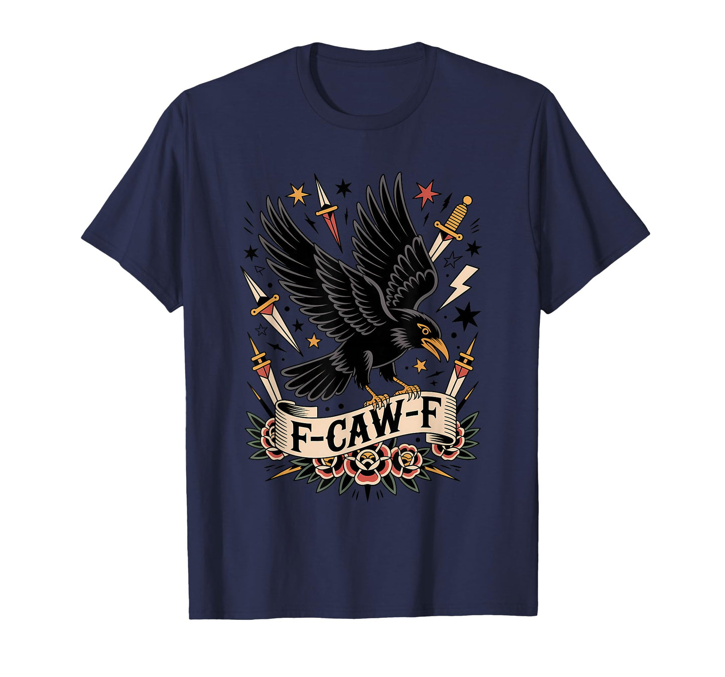 F-CAW-F Vintage Tattoo Style Crow Funny Raven Halloween T-Shirt