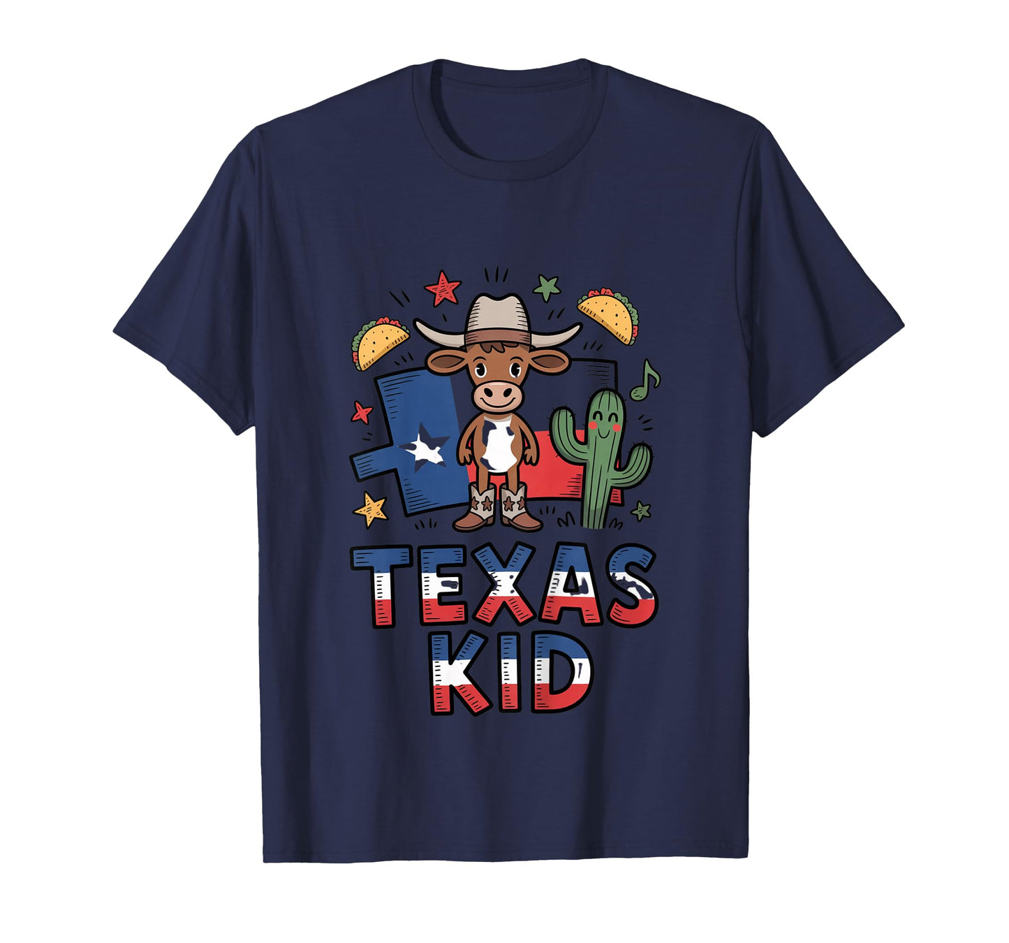 Texas Kid Cute Cow Design Western Theme Boys Kids T-Shirt
