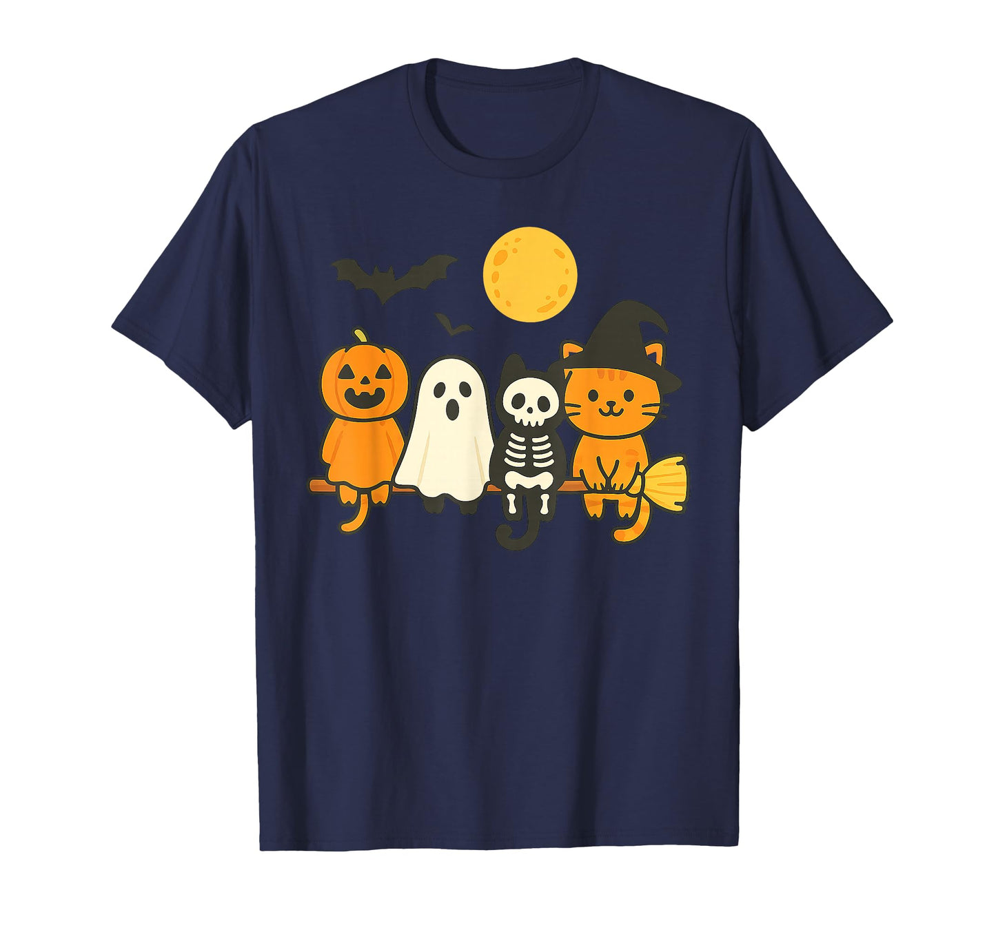 Cute Halloween Cat Ghost Pumpkin Skeleton T-Shirt