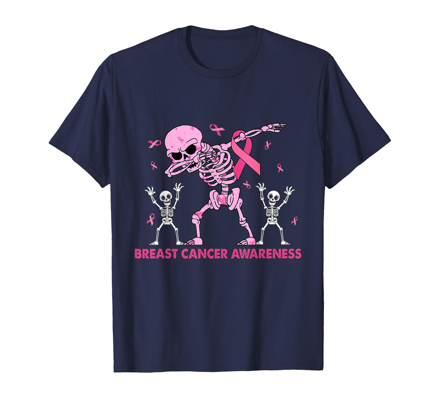 Dabbing Skeleton Halloween Pink Ribbon Breast Cancer Fighter T-Shirt