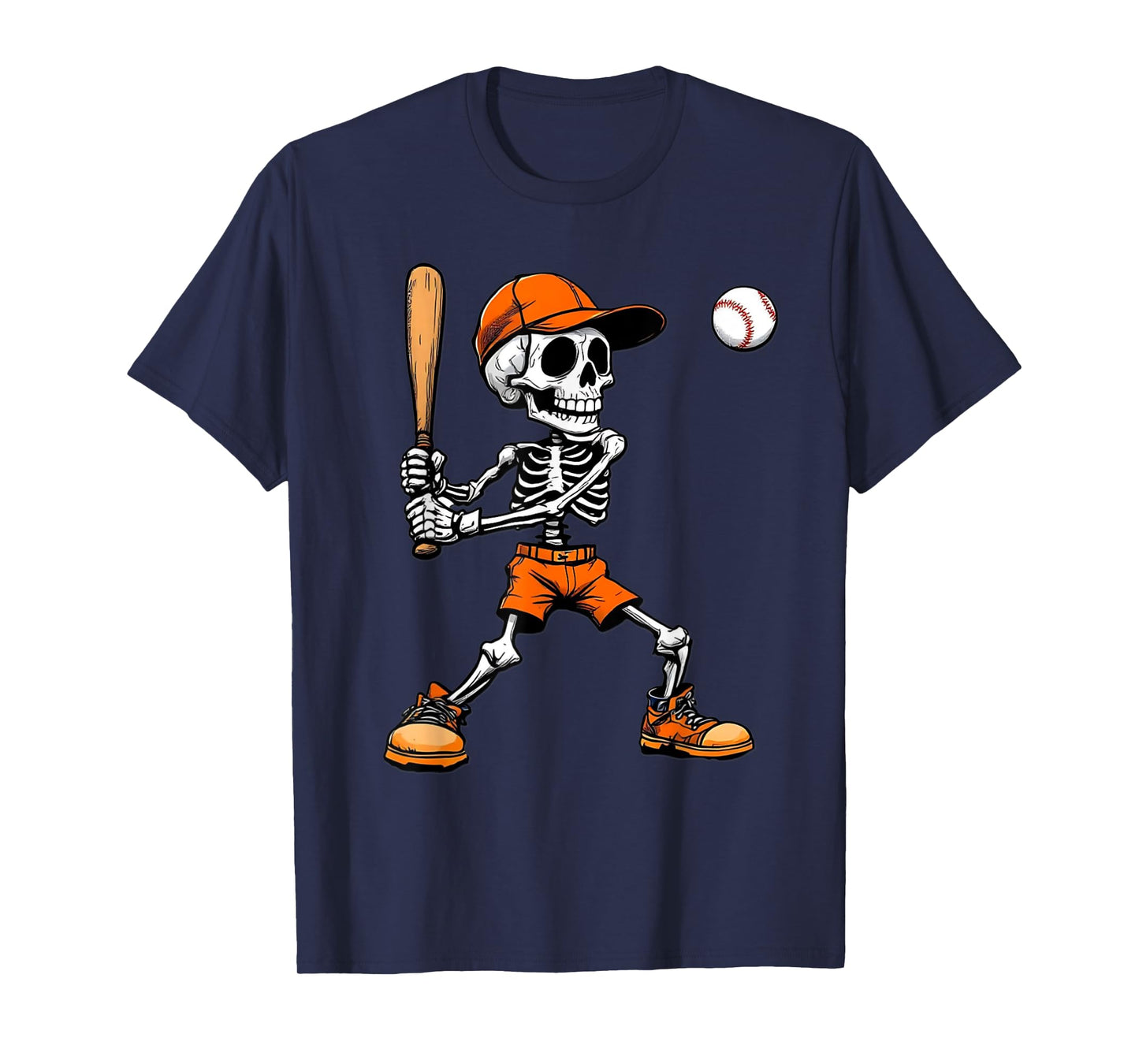 Funny Skeleton Batting Baseball Halloween Boys Men Kids T-Shirt