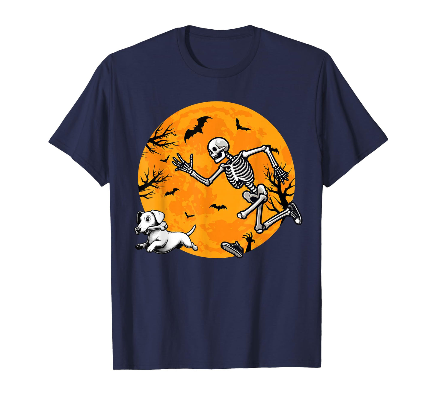 Halloween Dog Skeleton Chasing Dog Halloween Dachshund T-Shirt