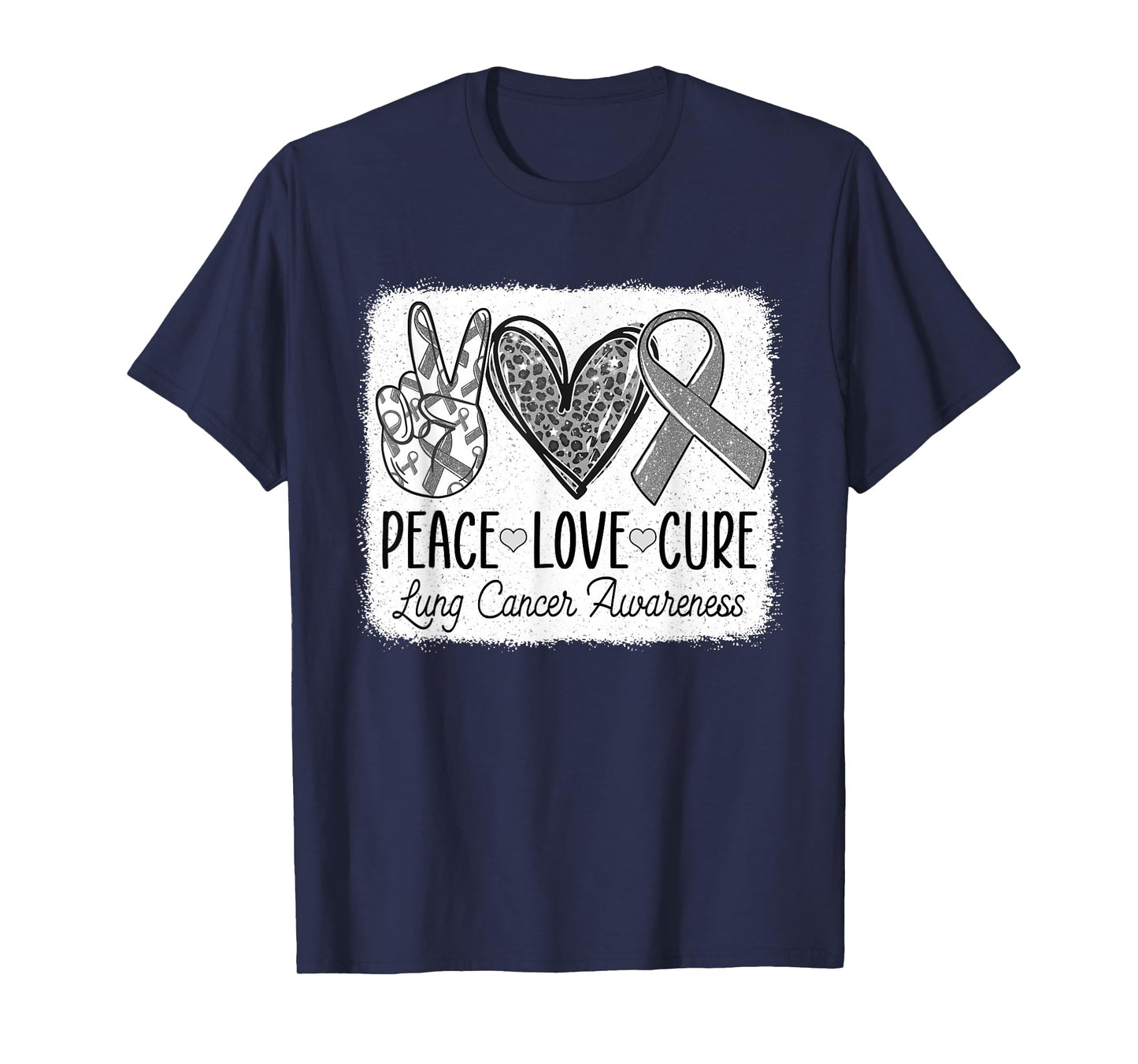 Lung Cancer Awareness Peace Love Cure White Ribbon Womens T-Shirt