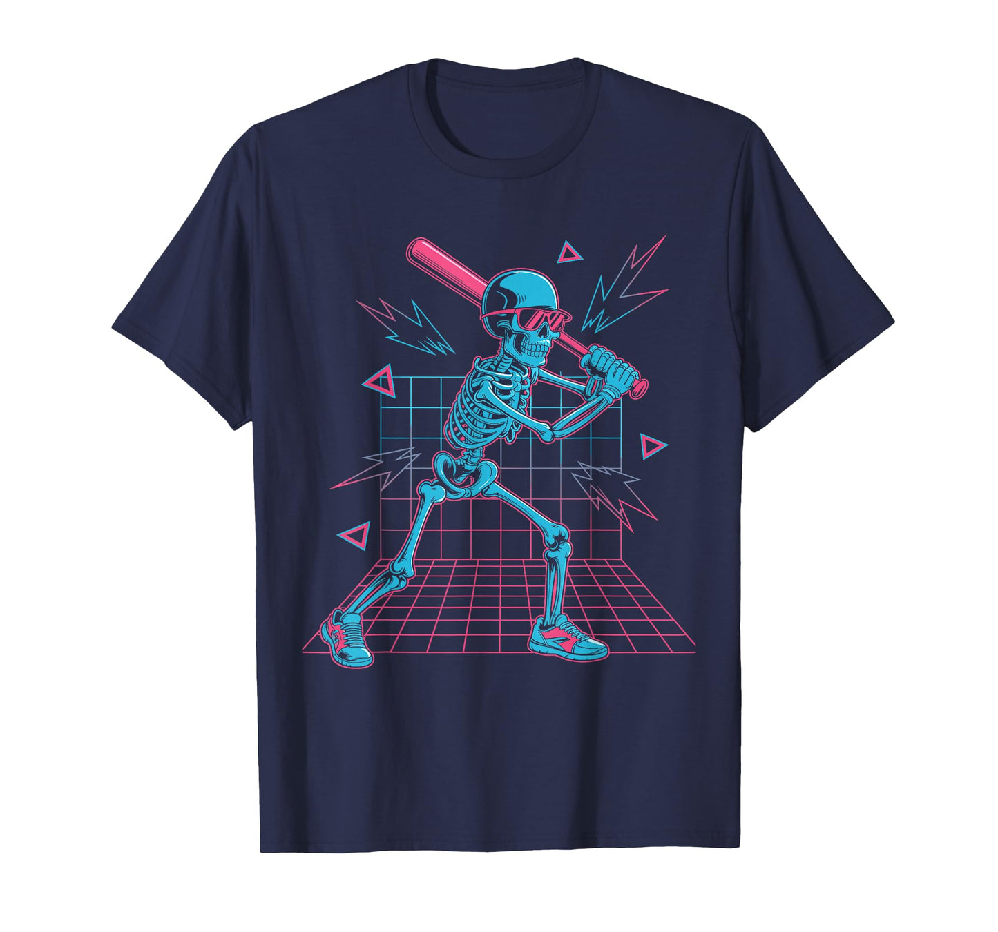 Retro 80s Skeleton Baseball Graphic Halloween Vaporwave T-Shirt