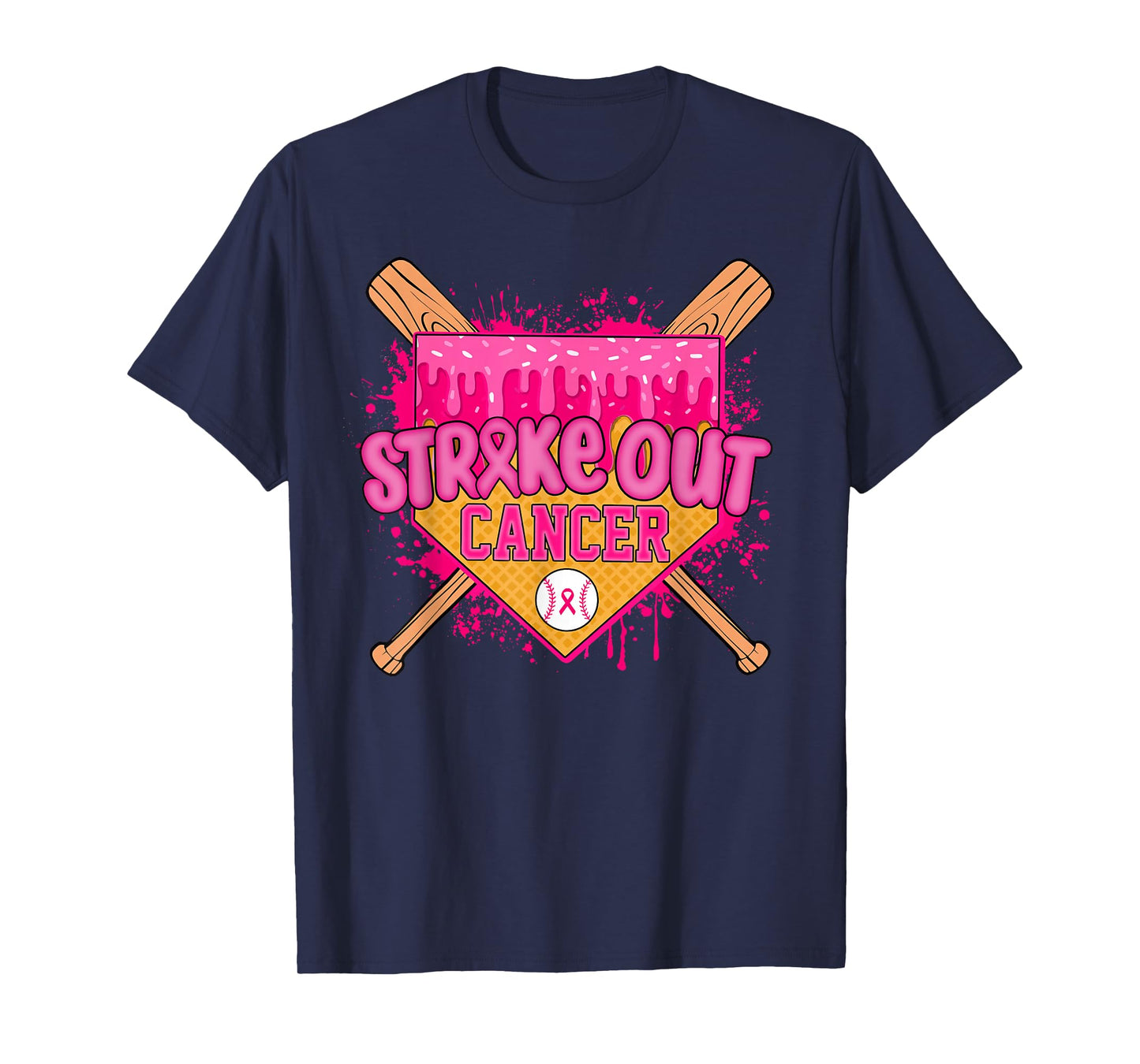 Strike Out Breast Cancer Warrior Baseball Drip Home Plate T-Shirt