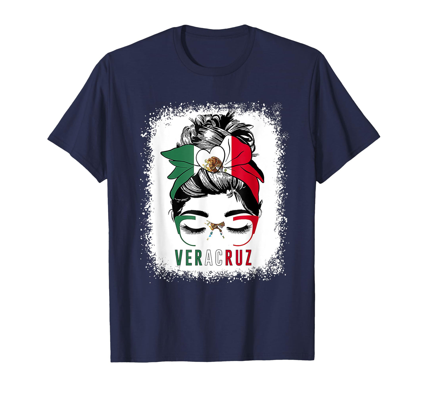 Veracruz Girl Messy Bun Bandana And Glasses Mexico Mexican T-Shirt