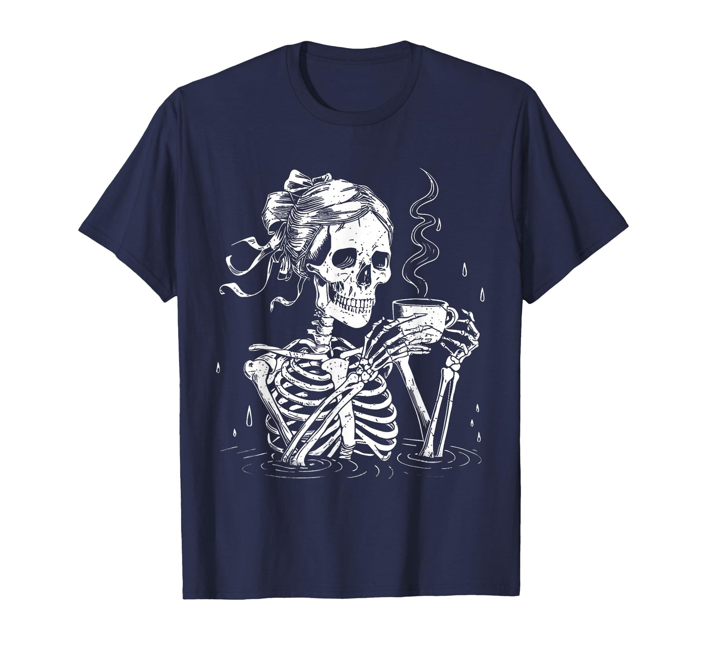 Halloween Skeleton Messy Bun Coffee Funny Costume Mom Women T-Shirt