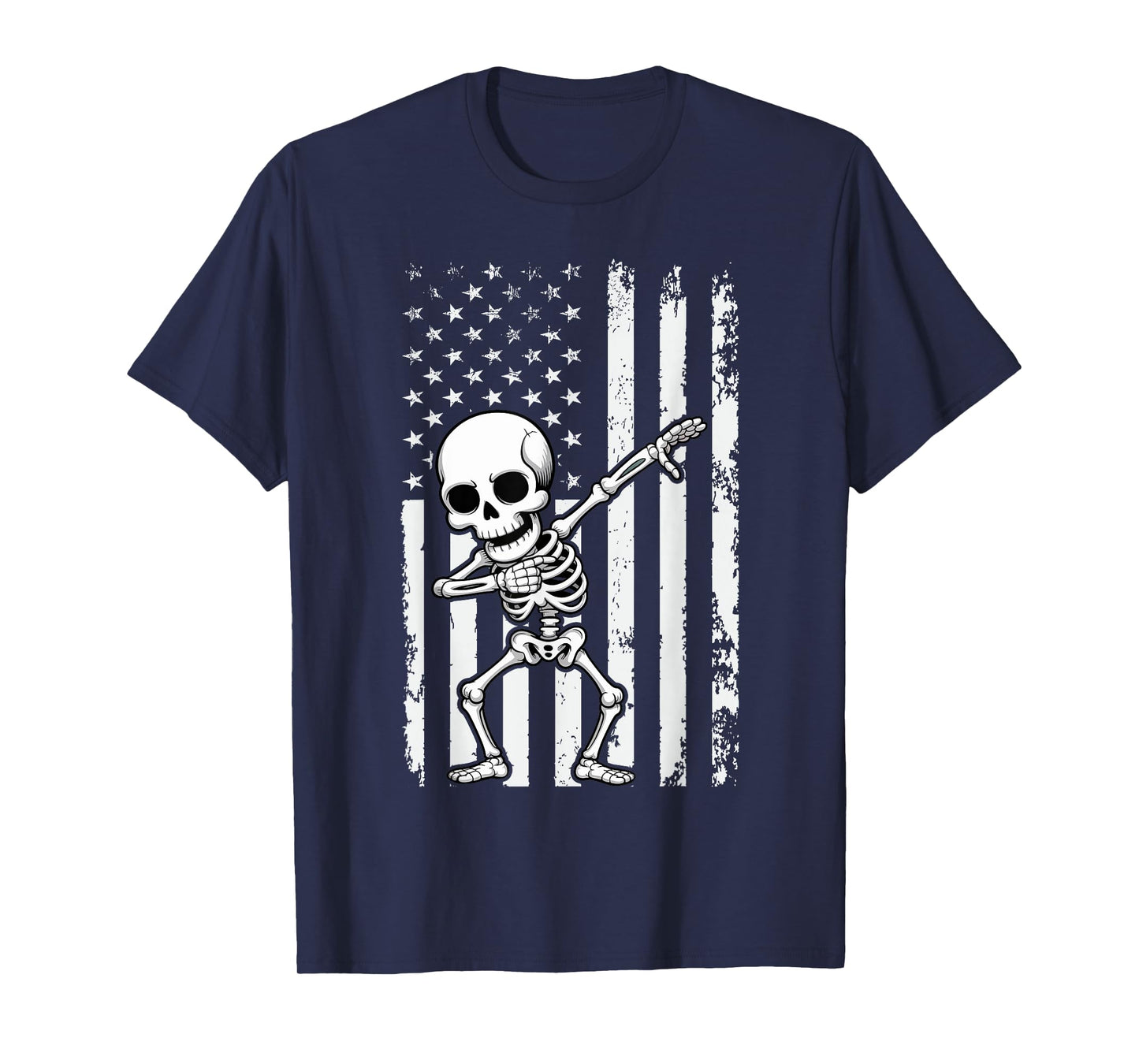 Graphic Skull Retro American Flag Dabbing Skeleton T-Shirt