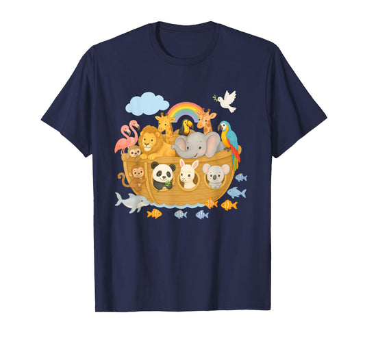 Cute Archa Noah Animal Boat – Bible Story Kids Design T-Shirt