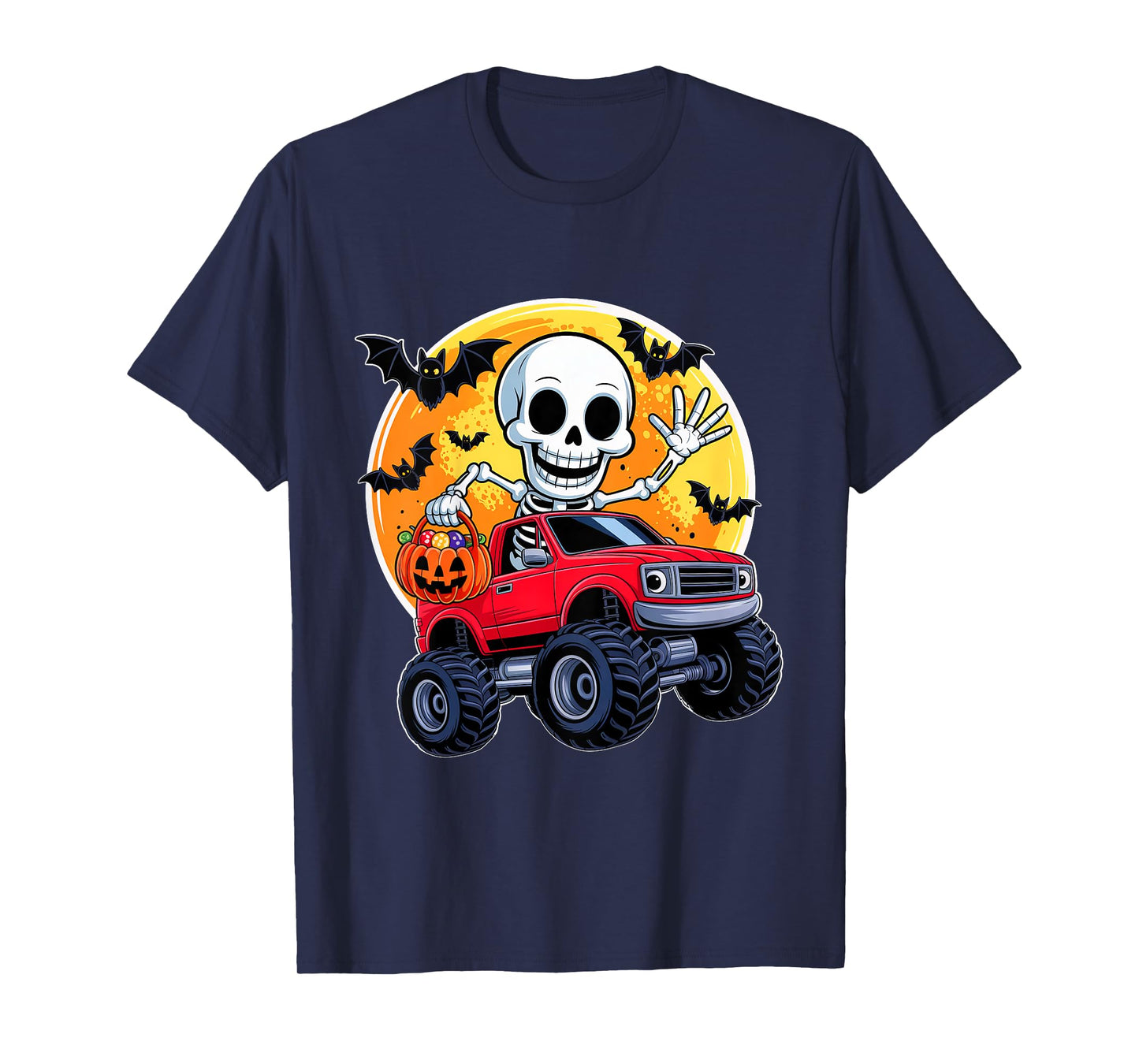 Kids Skeleton Monster Truck Moon Pumpkin Halloween for Boys Kids T-Shirt