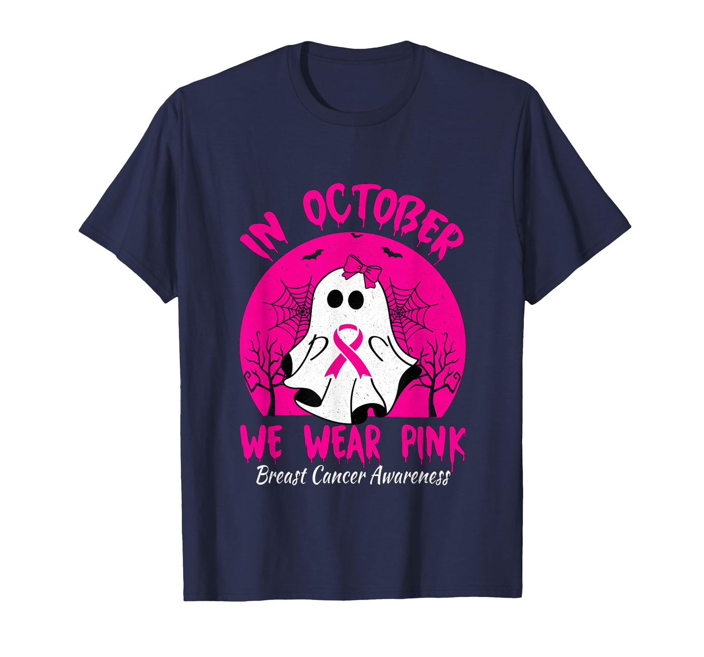 in October We Wear Pink Breast Cancer Awareness Halloween T-Shirt
