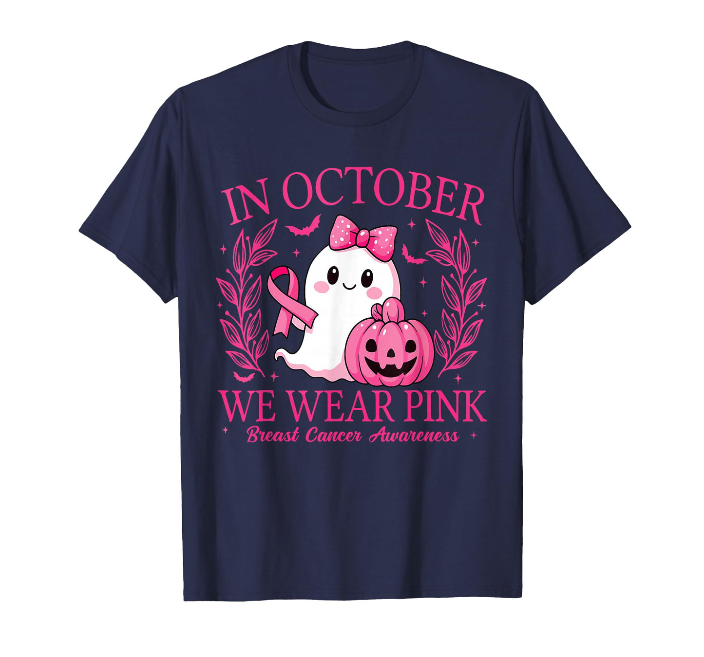 in October We Wear Pink Breast Cancer Awareness Halloween T-Shirt