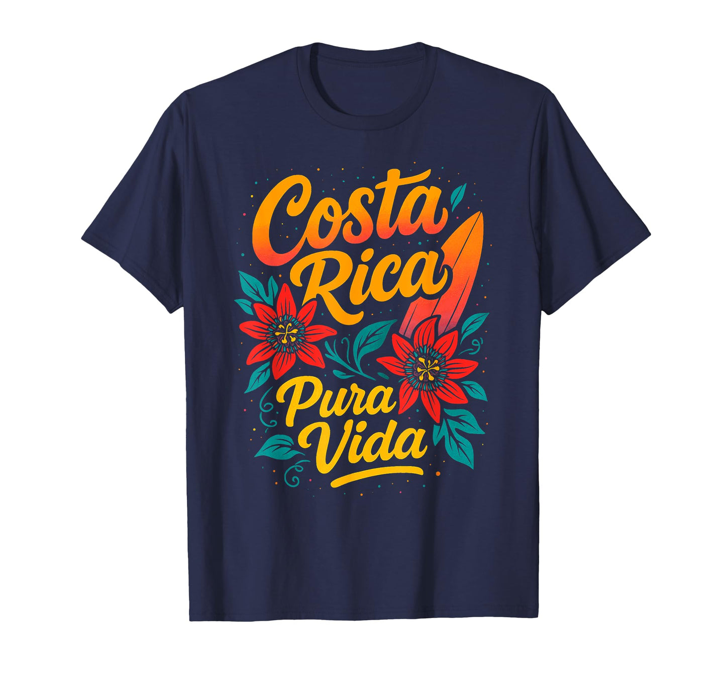 Costa Rica Pura Vida Surfboard Red Passionflowers T-Shirt