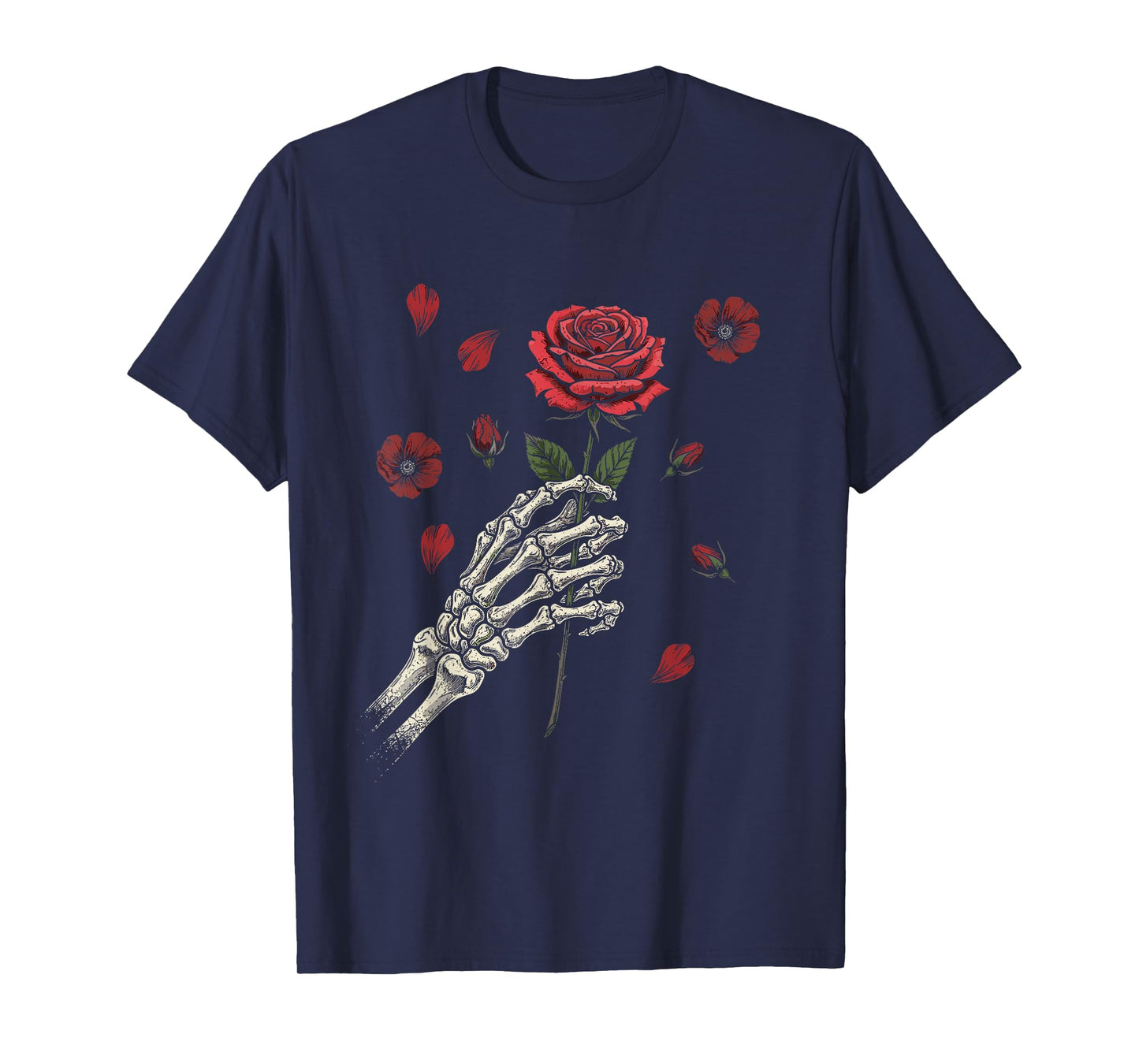 Skeleton Hand with Red Rose Funny Halloween T-Shirt