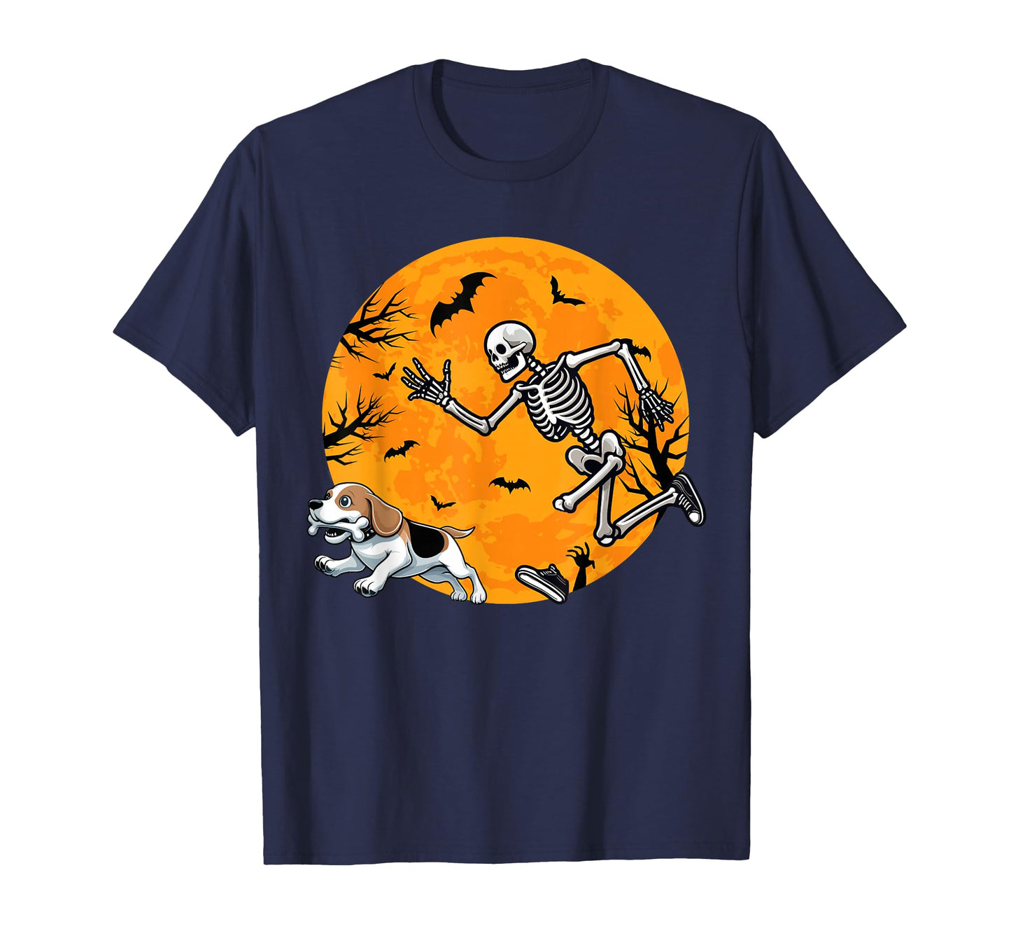 Halloween Dog Skeleton Chasing Dog Halloween Beagle T-Shirt