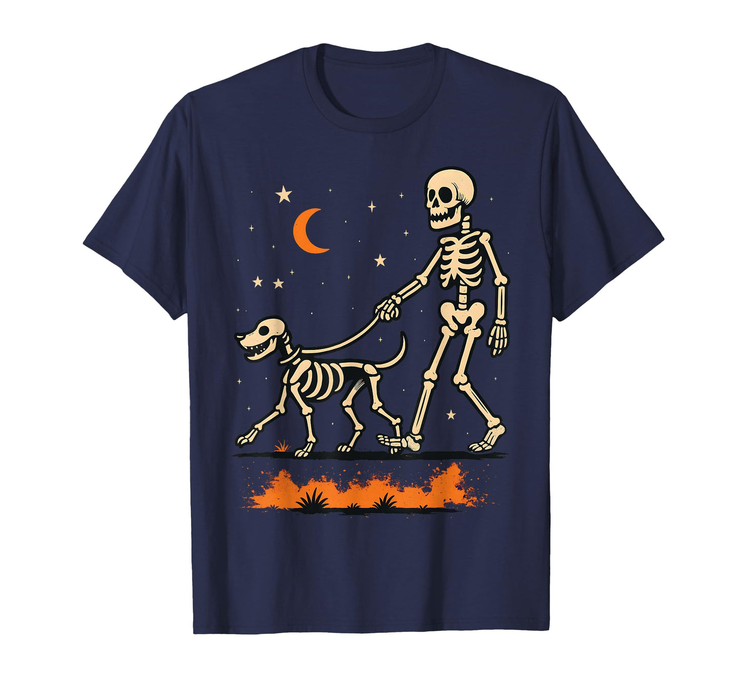 Skeleton and Dog Lovers Celebrating Scary Funny Halloween T-Shirt