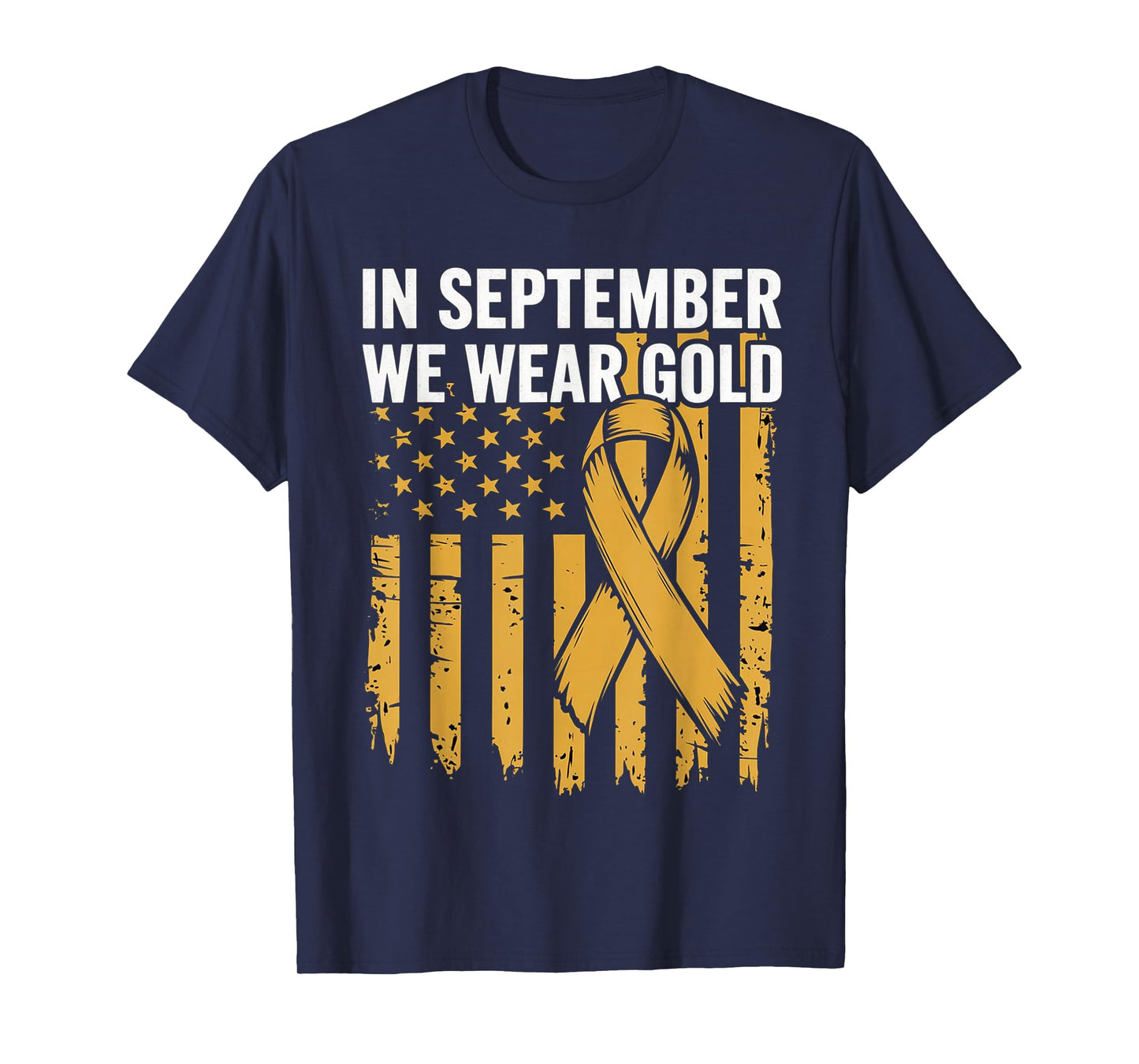 In September We Wear Gold Childhood Cancer Awareness Us Flag T-Shirt