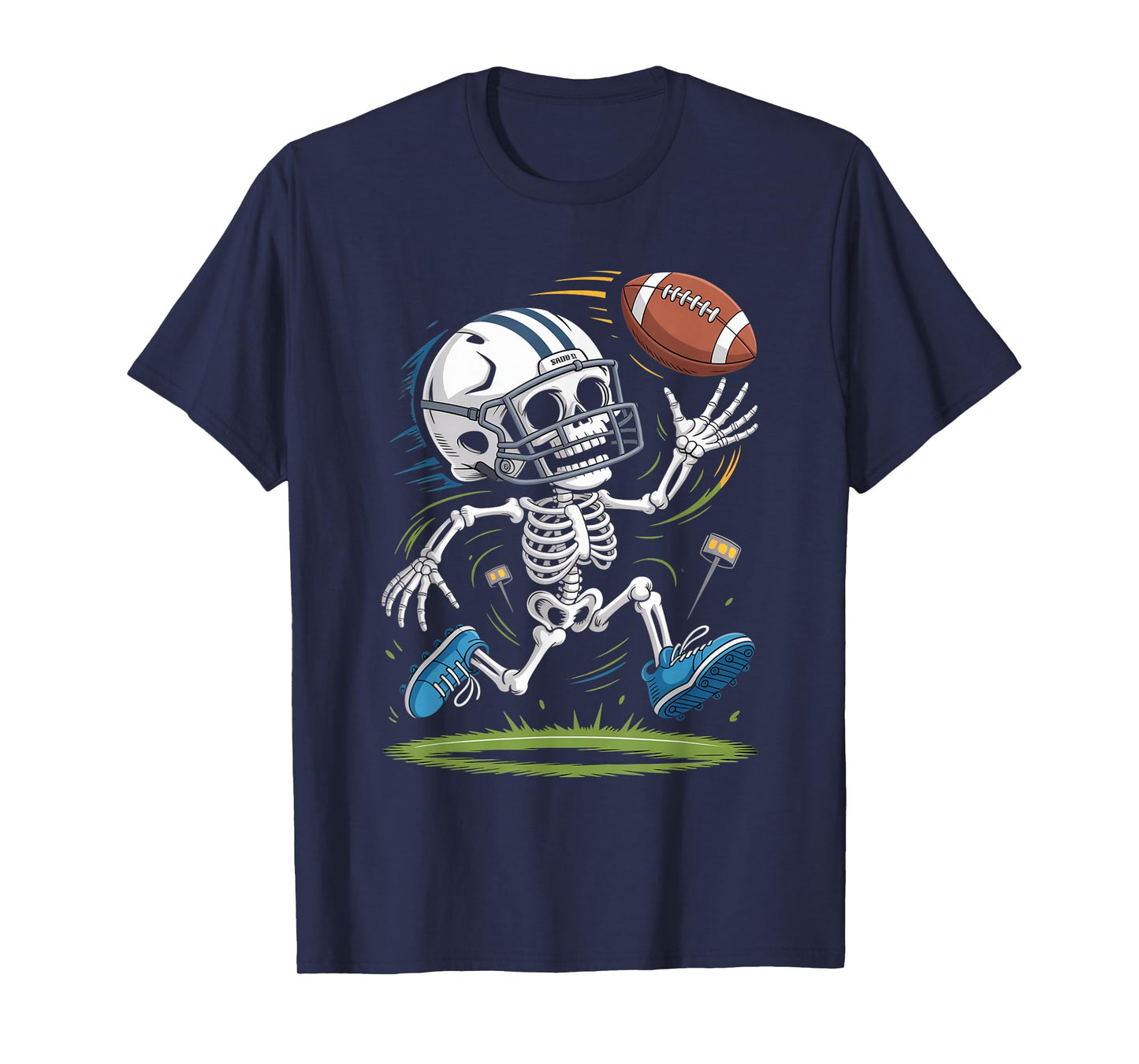 Skeleton Playing Football Sports Spooky Funny Halloween T-Shirt