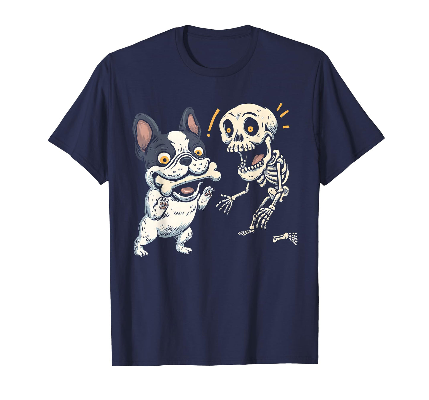 Funny Skeleton Chasing French Bulldog T-Shirt