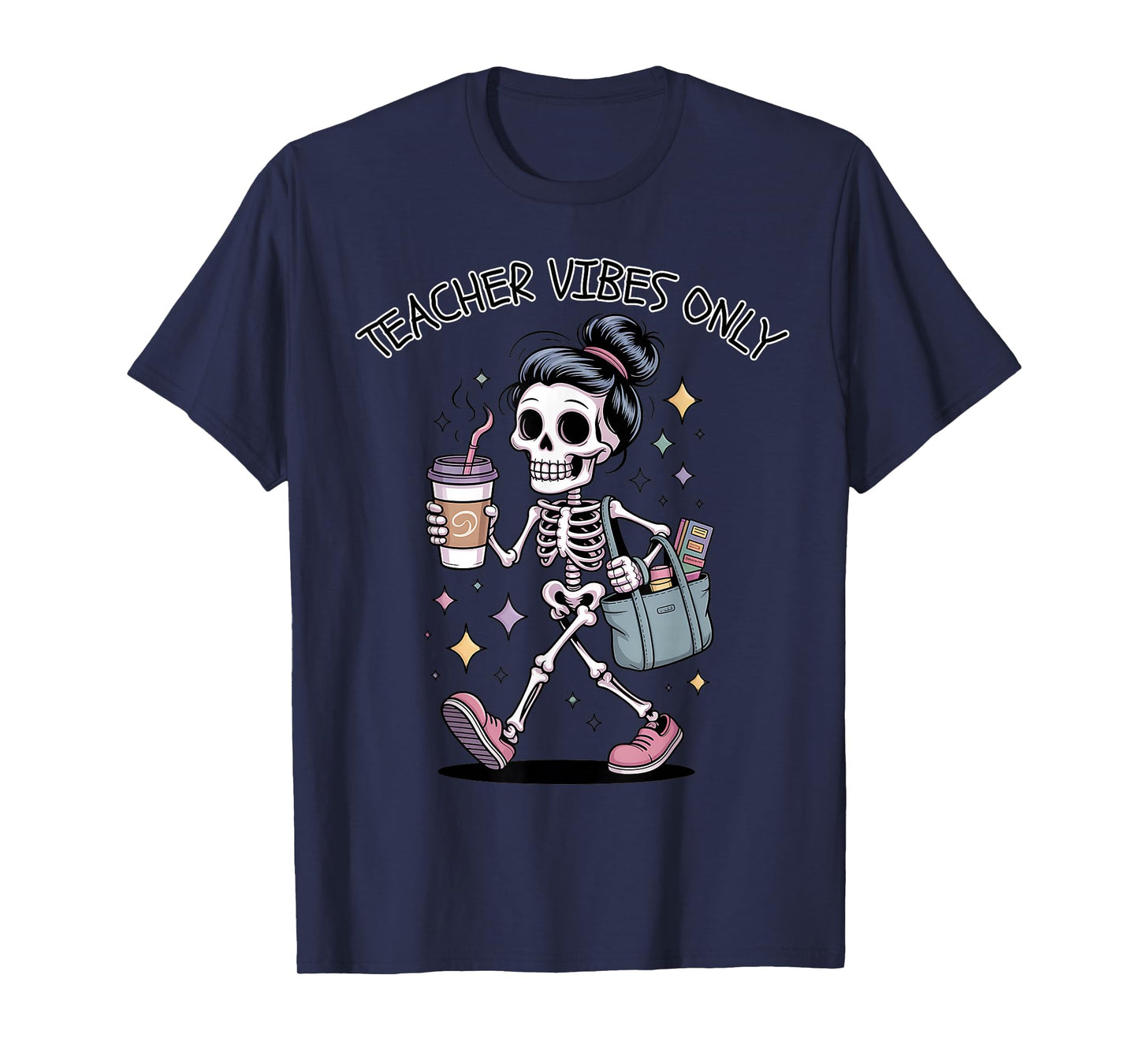 Teacher Vibes Only Skeleton Halloween T-Shirt