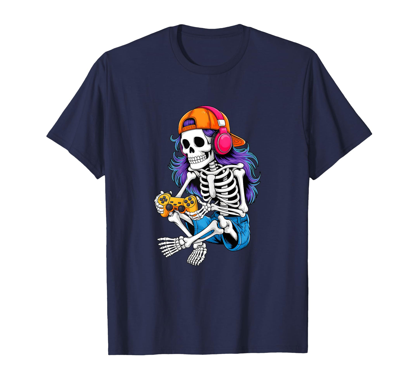 Girls Halloween Skeleton Gamer Video Gaming Girl Teens Women T-Shirt