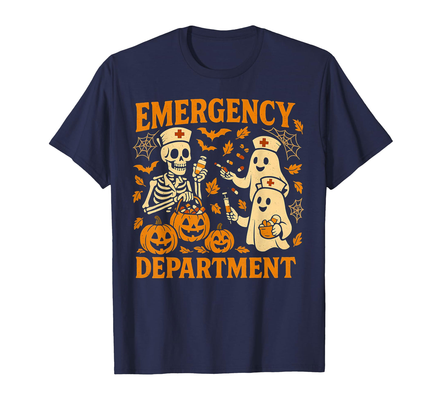 Emergency Department ER Nurse Squad Skeleton Funny Halloween T-Shirt