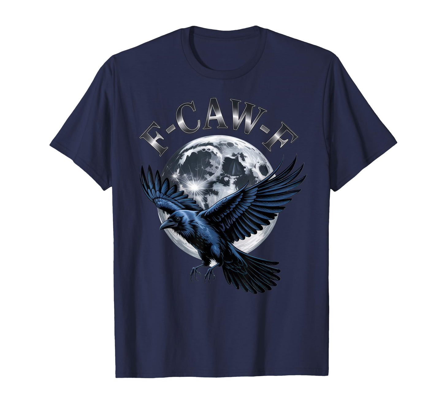 F-CAW-F Raven Flying at Full Moon Gothic Bird Night Design T-Shirt