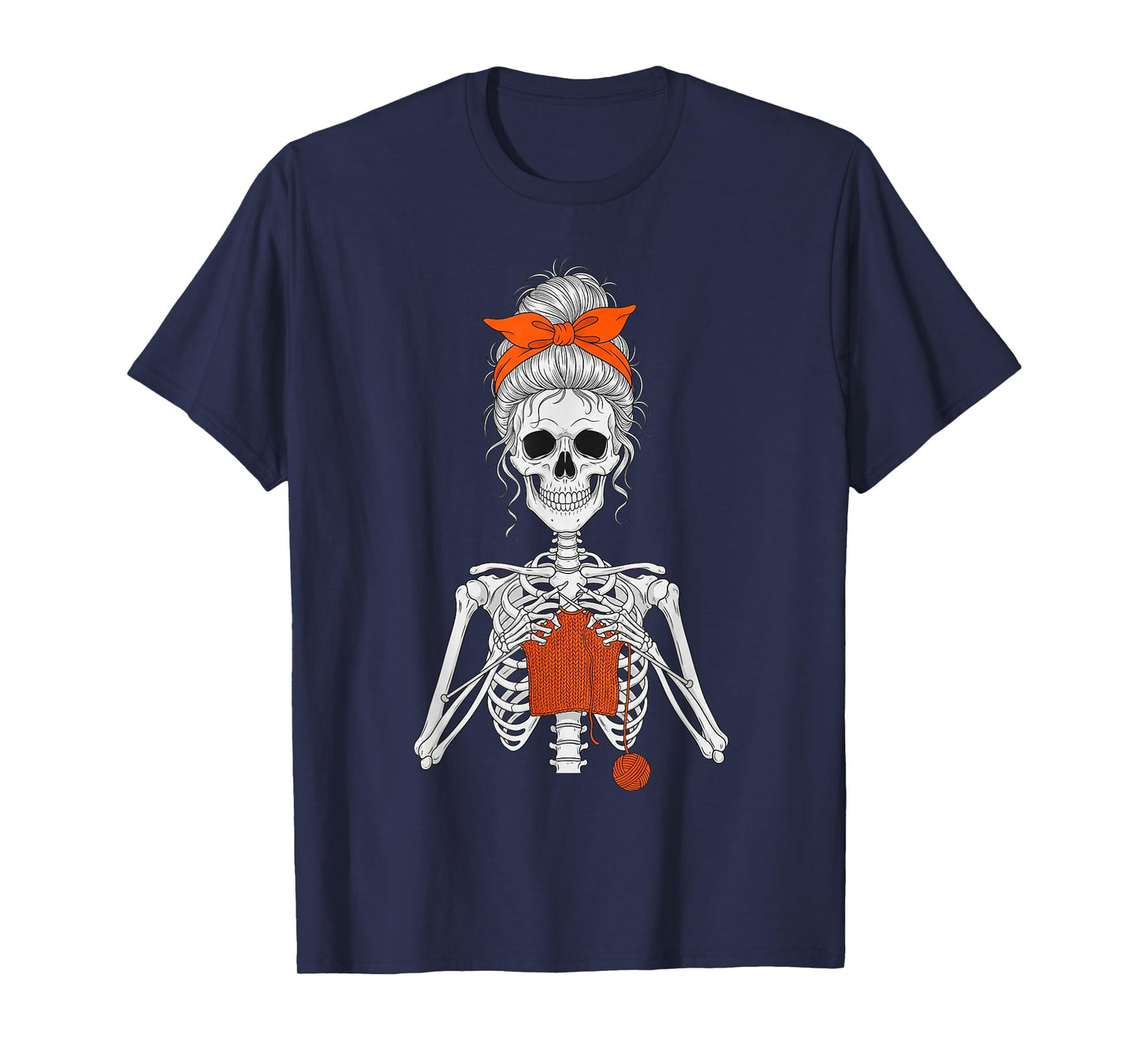 Skeleton Messy Bun Crochet Knitting Women T-Shirt