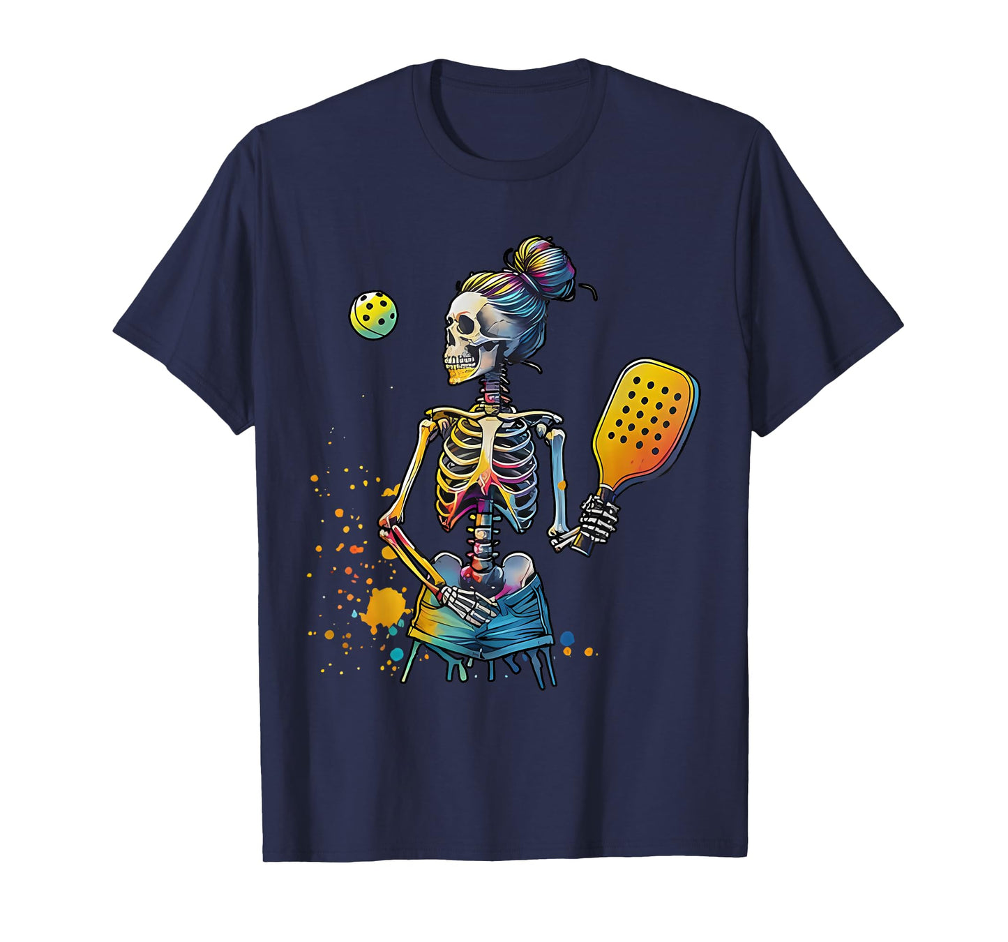 Skeleton Pickleball Mom Player Funny Colorful Sports Team T-Shirt