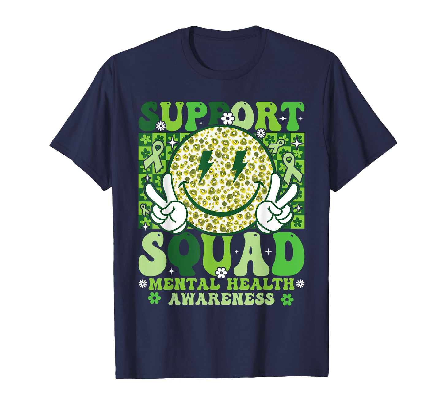 Support Squad Mental Health Awareness Month Smile Face Green T-Shirt