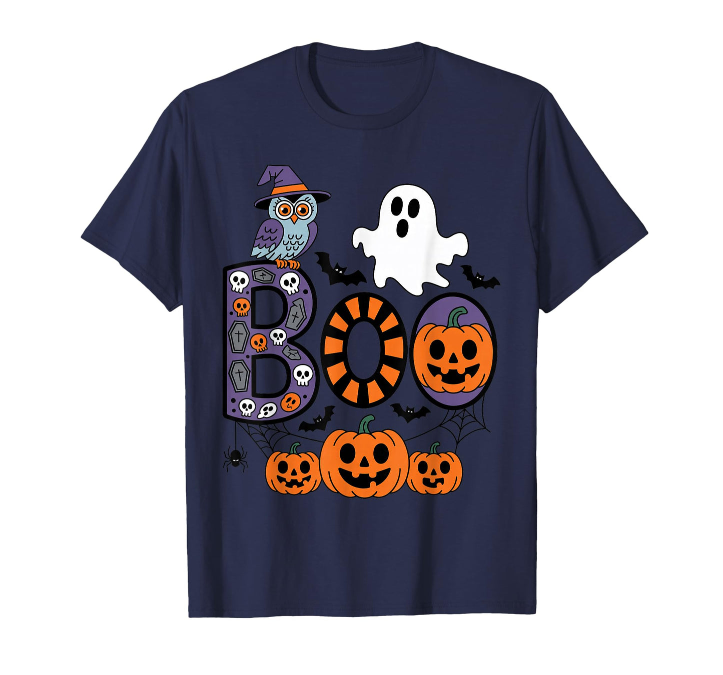 Happy Halloween Boo Costume with Witch Owl Ghost Pumpkins T-Shirt