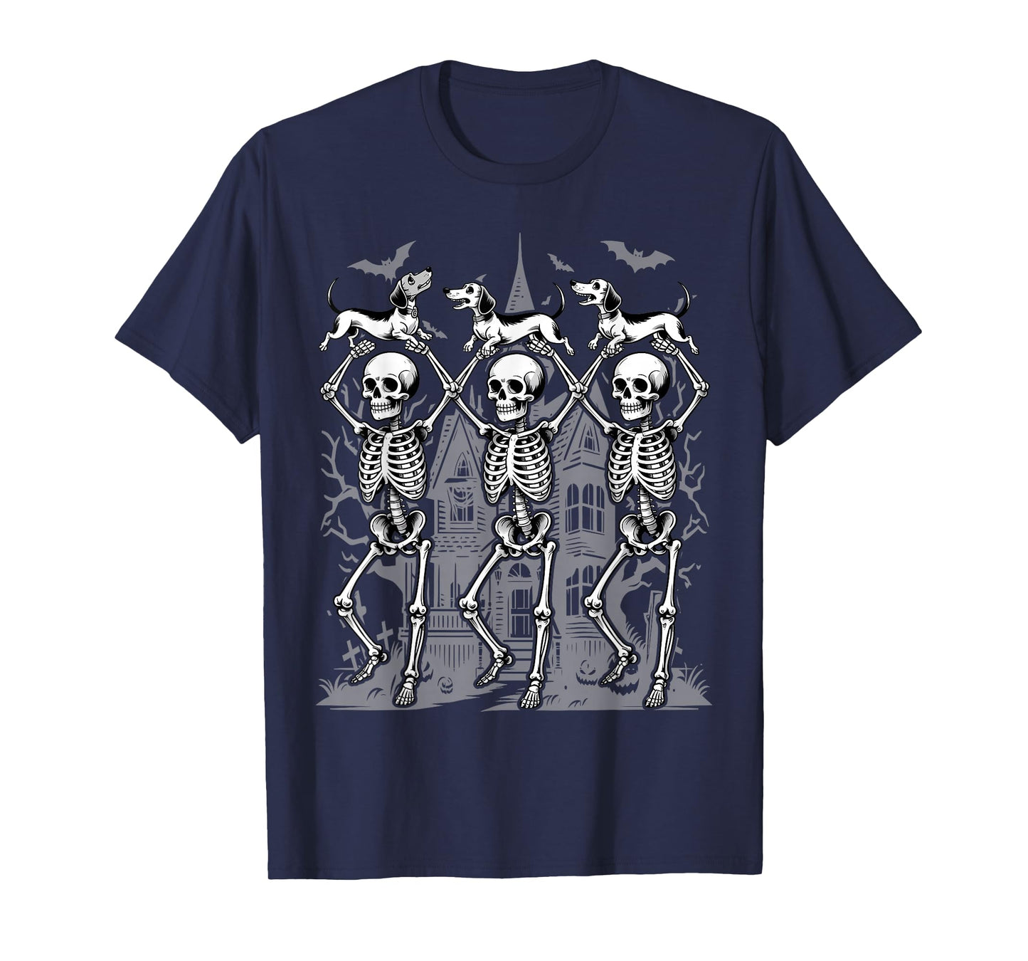 Retro Dancing Skeletons Dachshund Cute Halloween Dog T-Shirt
