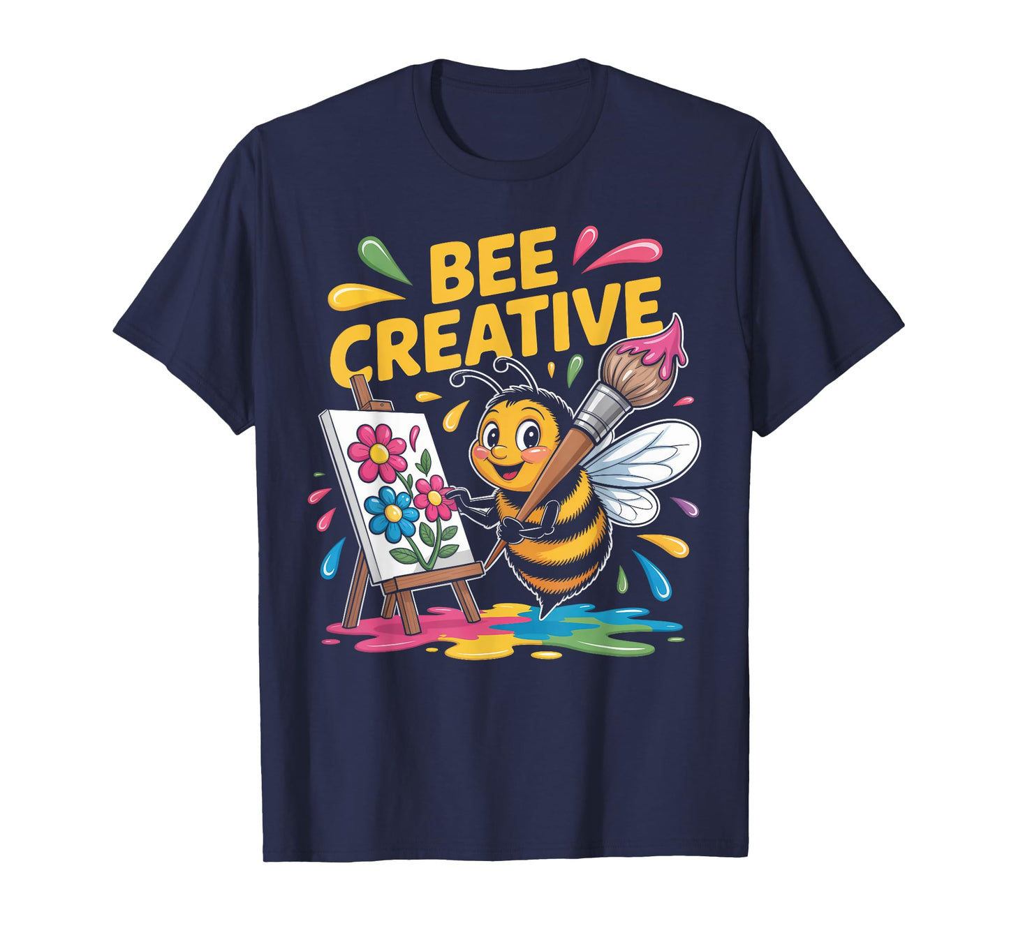 Bee Creative Cute Painting Bee with Flowers T-Shirt