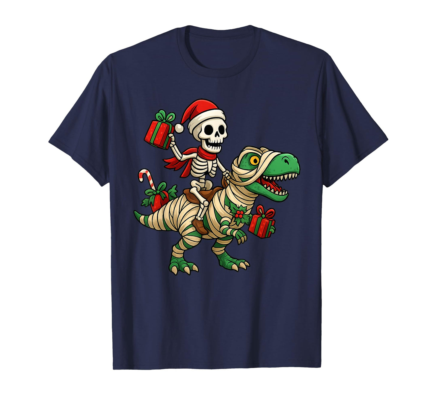 Skeleton Dinosaur Ugly Christmas Party Winter Holiday Season T-Shirt