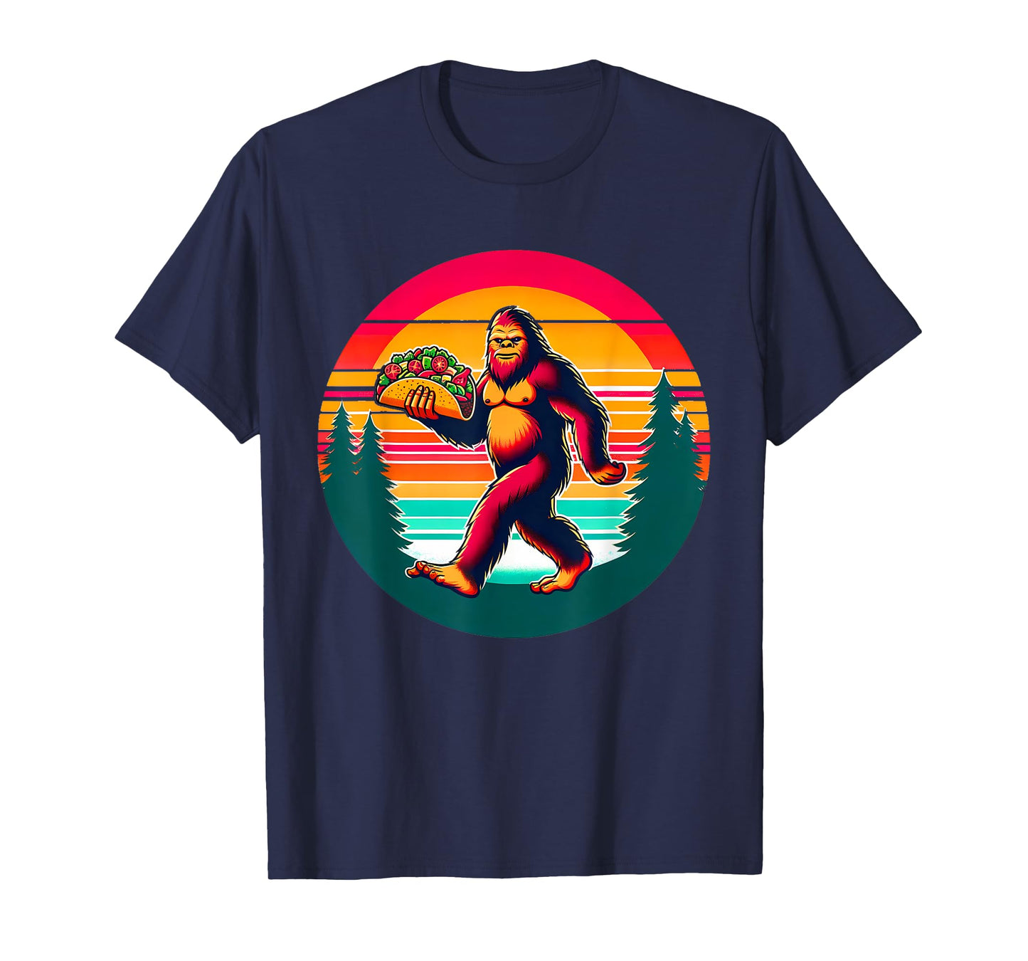 Funny Vintage Big Foot aka Sasquatch Holding a Taco T-Shirt