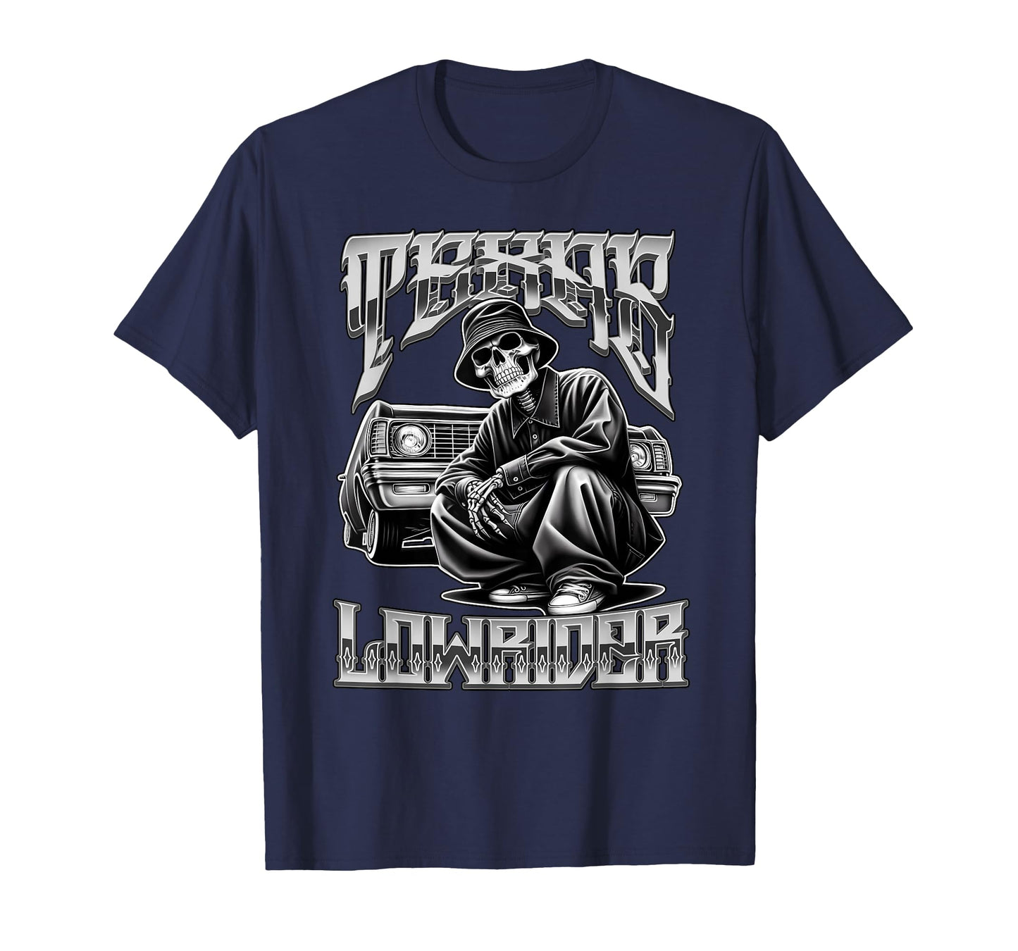 Texas Low Rider Chicano Tattoo Art Old School Cholo Skeleton T-Shirt
