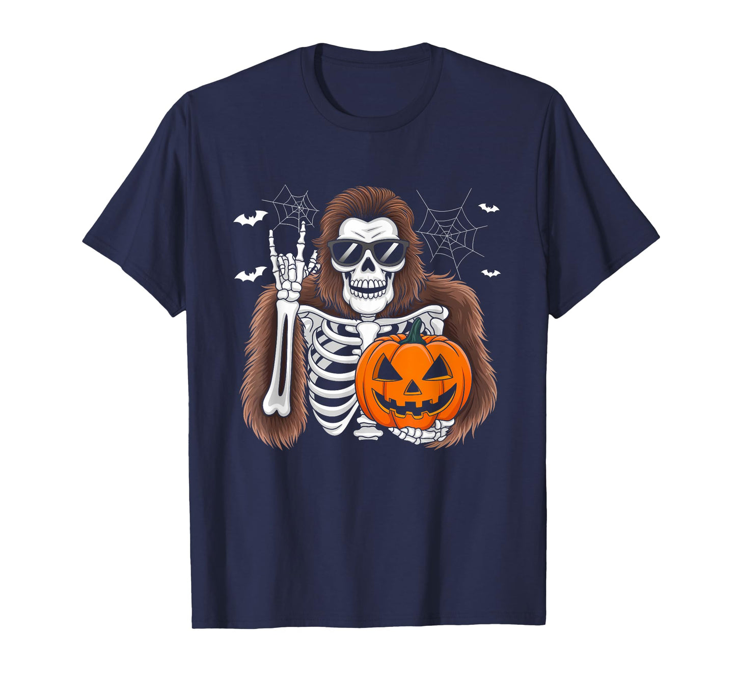 Fun Spooky Bigfoot Jack O Lantern Skeleton Halloween Men T-Shirt