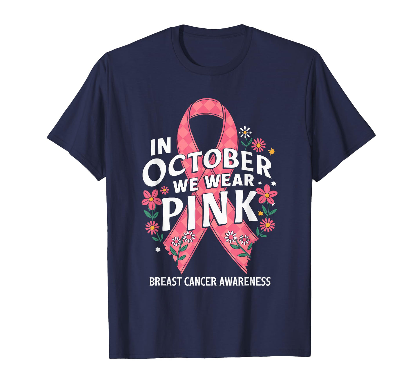 in October We Wear Pink Breast Cancer Awareness Coquette Bow T-Shirt