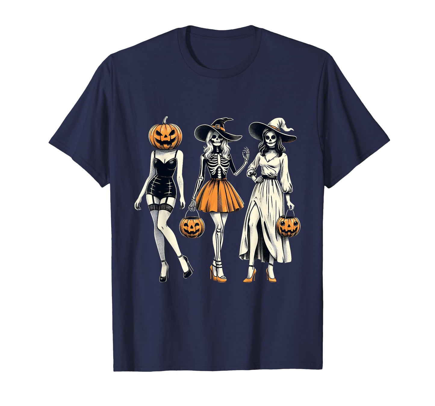 Spooky Glam Pumpkin Skeleton Witch Halloween T-Shirt