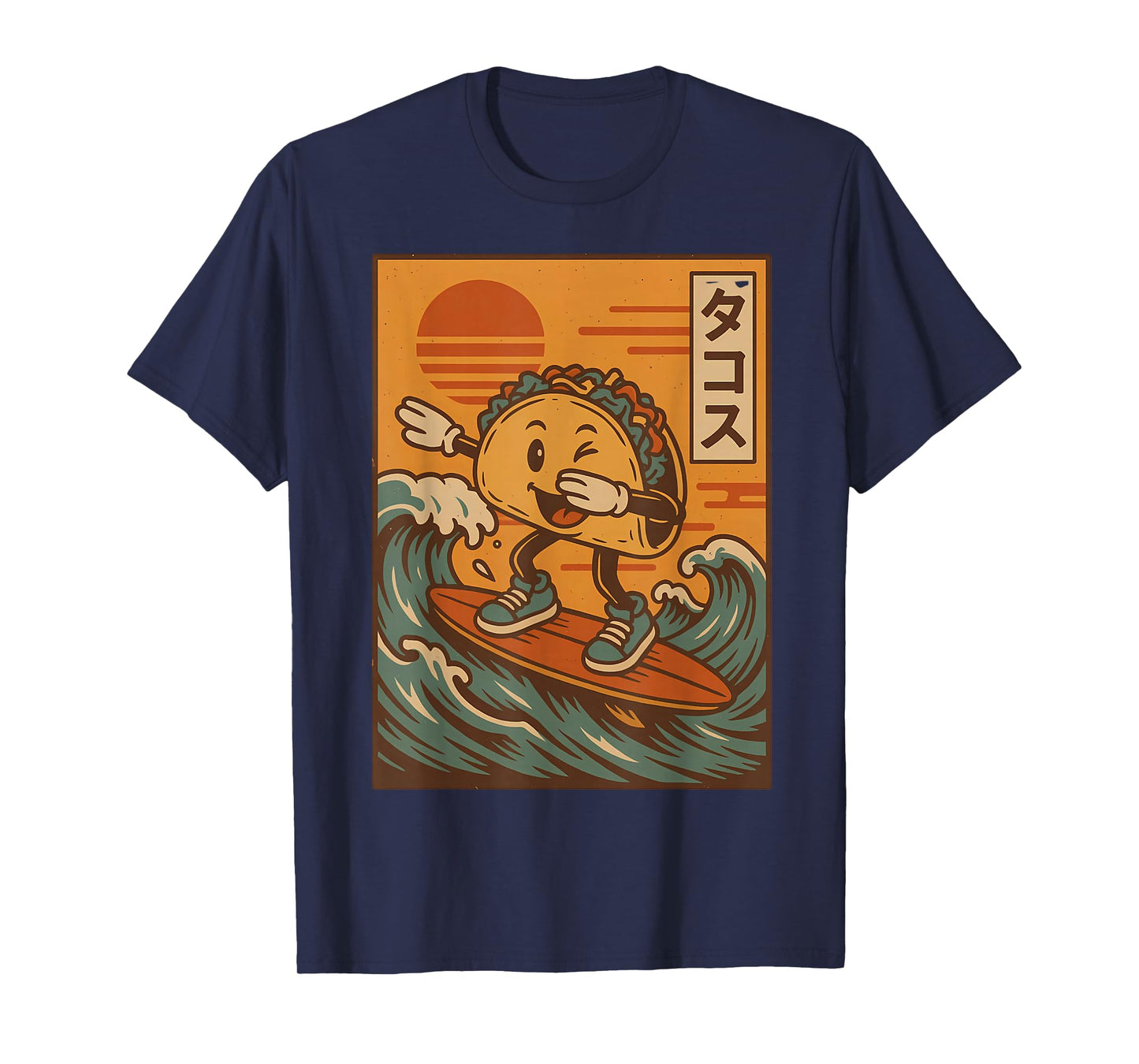 Tacos Surf Dabbing Wave Japanese Culture Ukiyo-e Paper Art T-Shirt