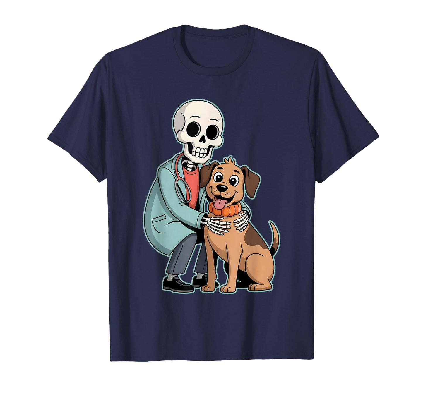 Skeleton Hugging Dog Funny Vet Dog Lover Halloween Men Women T-Shirt