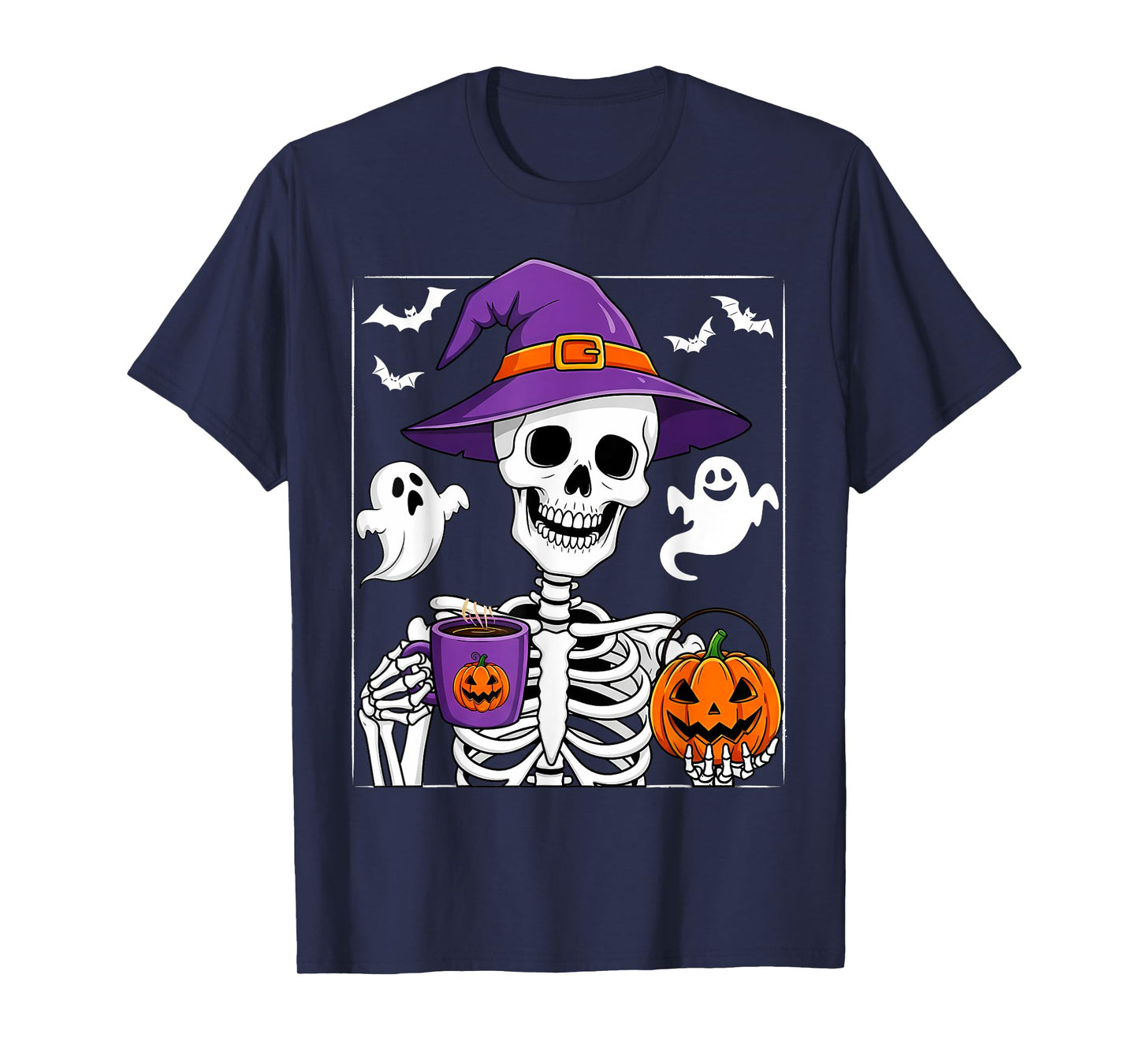 Halloween Skeleton Pumpkin Coffee Funny Costume Men Women T-Shirt