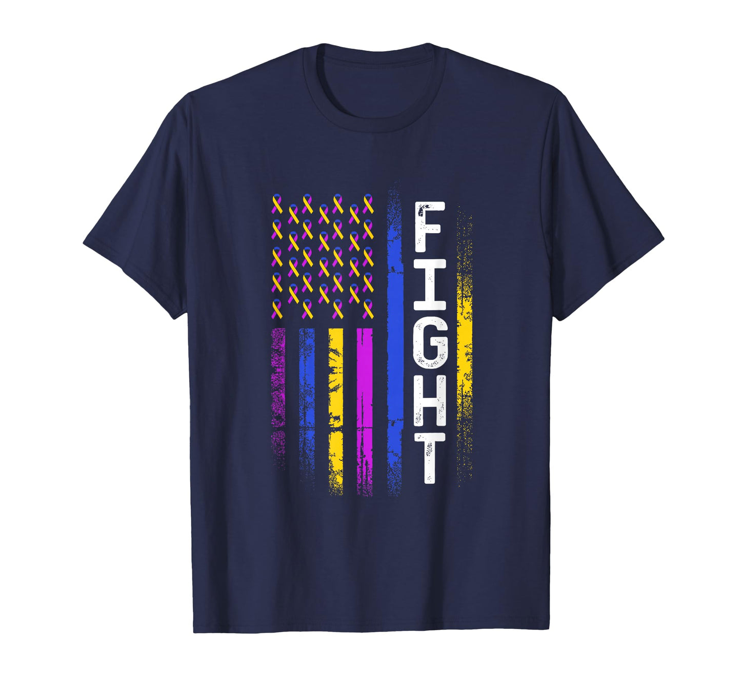 Bladder Cancer Flag Purple Yellow Blue Ribbon Awareness T-Shirt