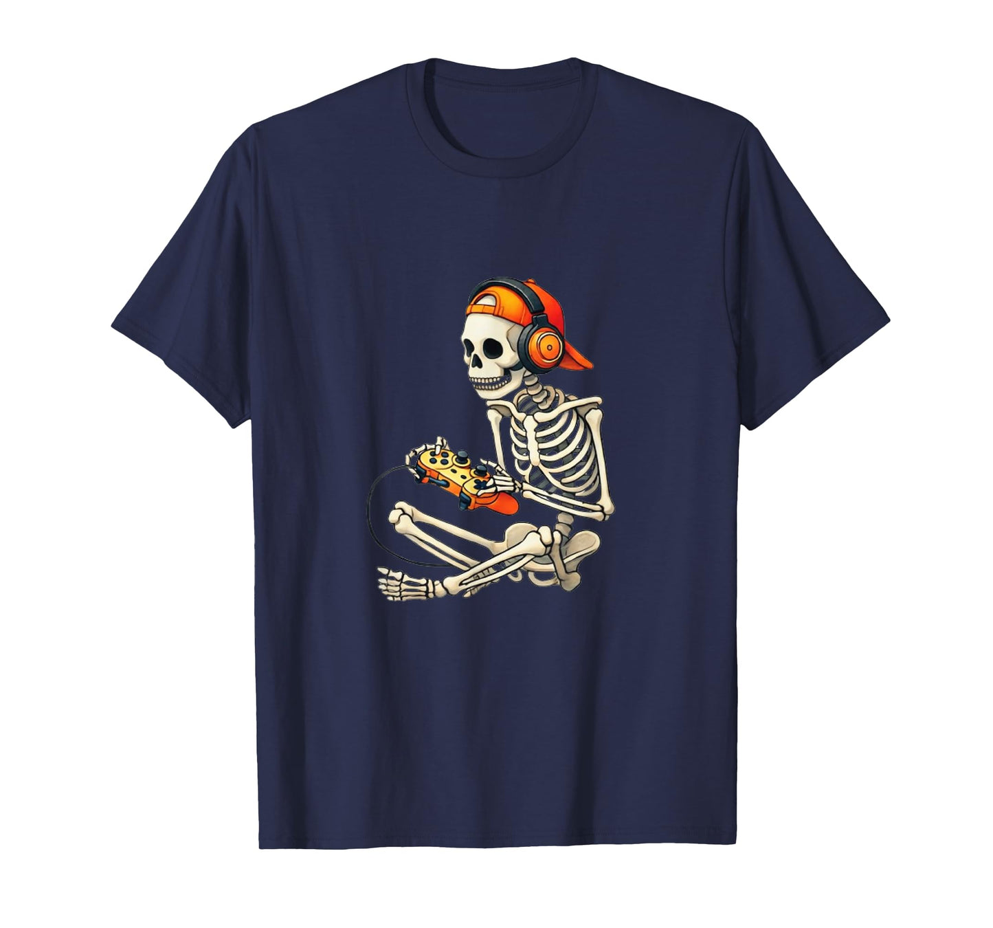 Spooky Skeleton Playing Video Game with Headphones Halloween T-Shirt