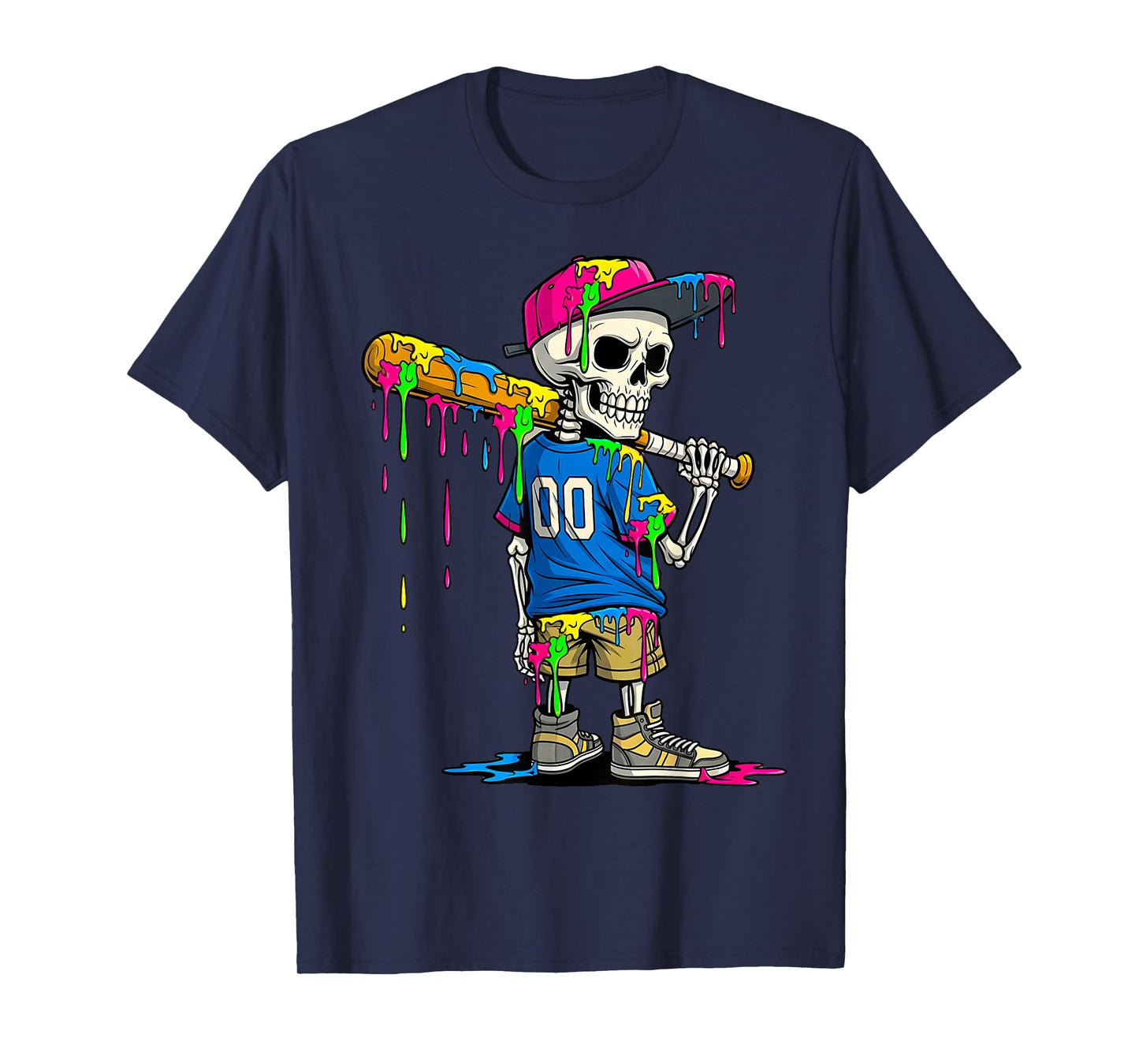 Halloween Skeleton Baseball Drip Style Funny Baseball Player T-Shirt