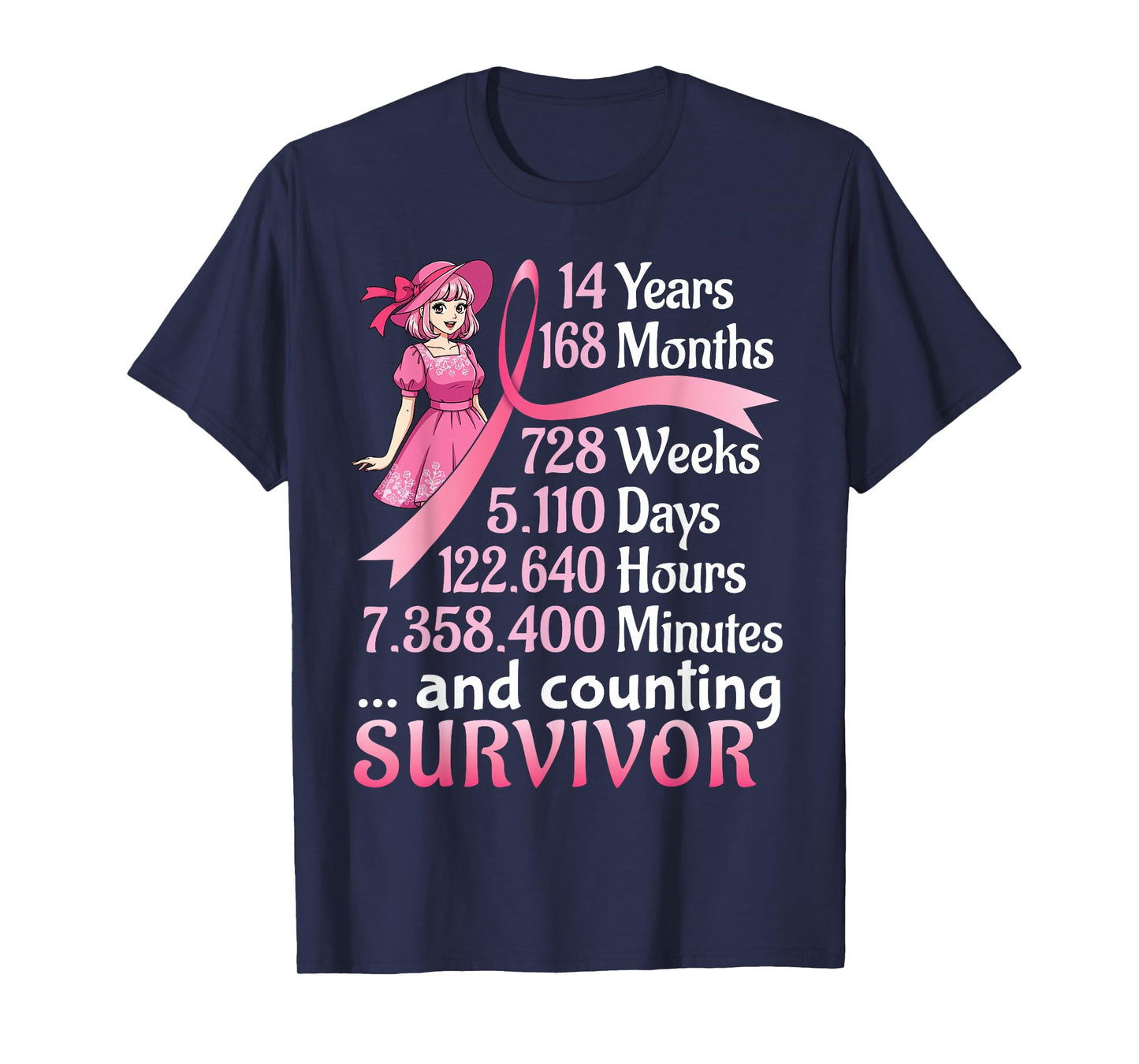 14 Years 168 Months and Counting Breast Cancer Survivor Girl T-Shirt