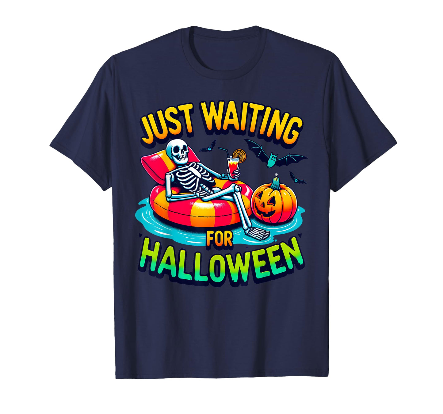 Just Waiting for Halloween Spooky Skeleton Summer Halloween Men Women T-Shirt