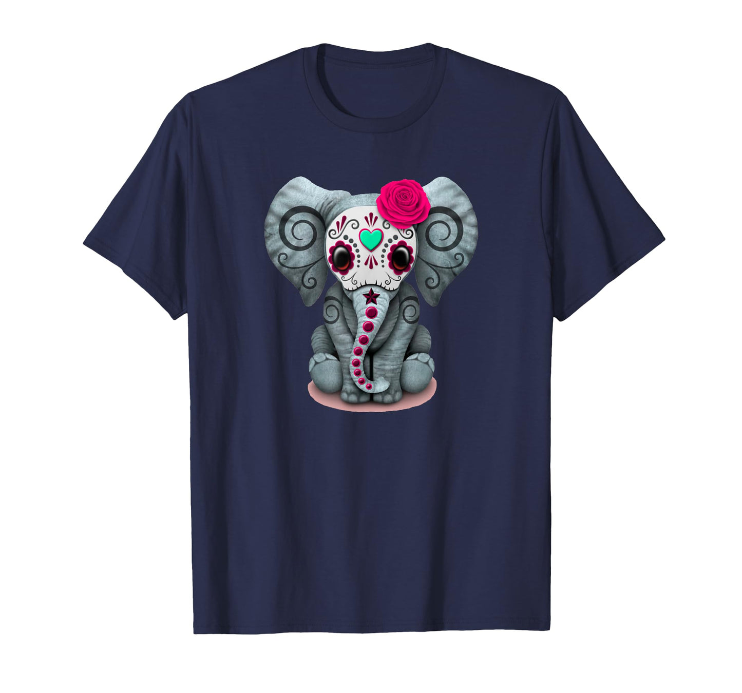 Sugar Skull Red Rose Elephant Day Of The Dead Halloween T-Shirt