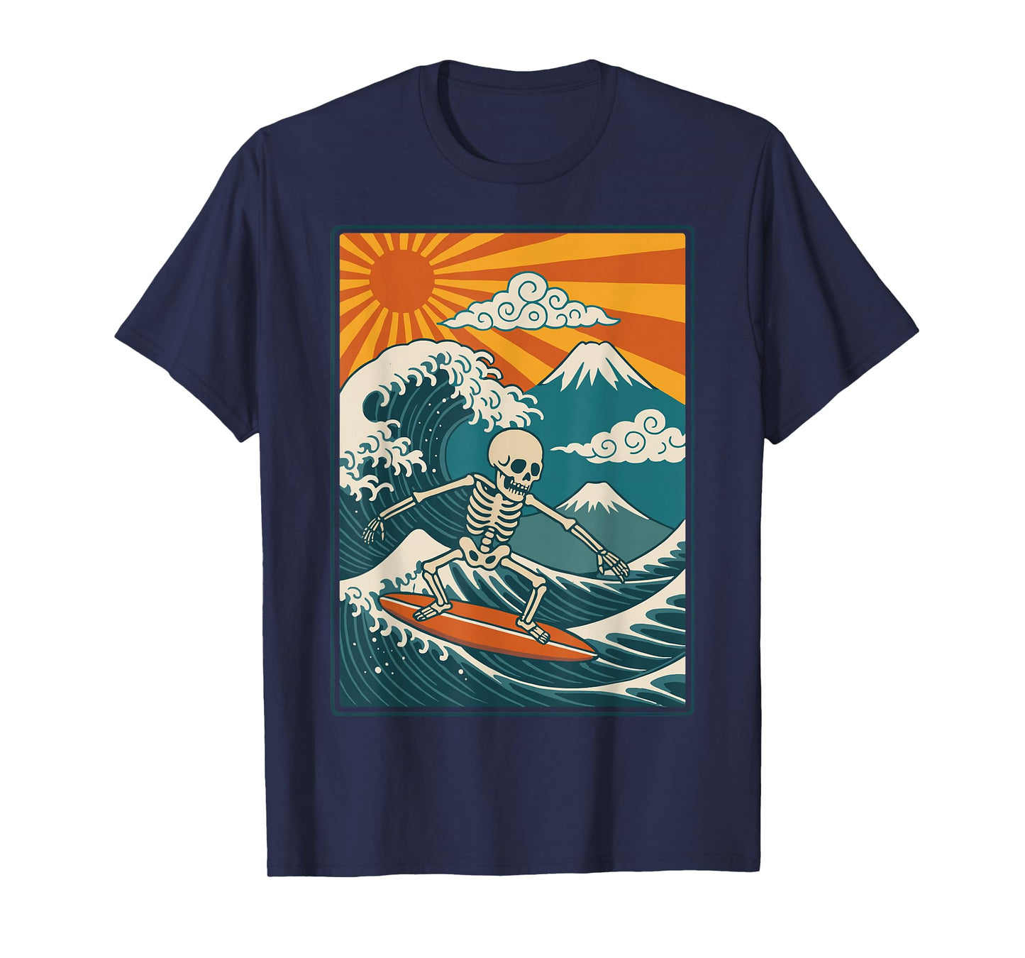 Skeleton Surfing Japanese Wave T-Shirt