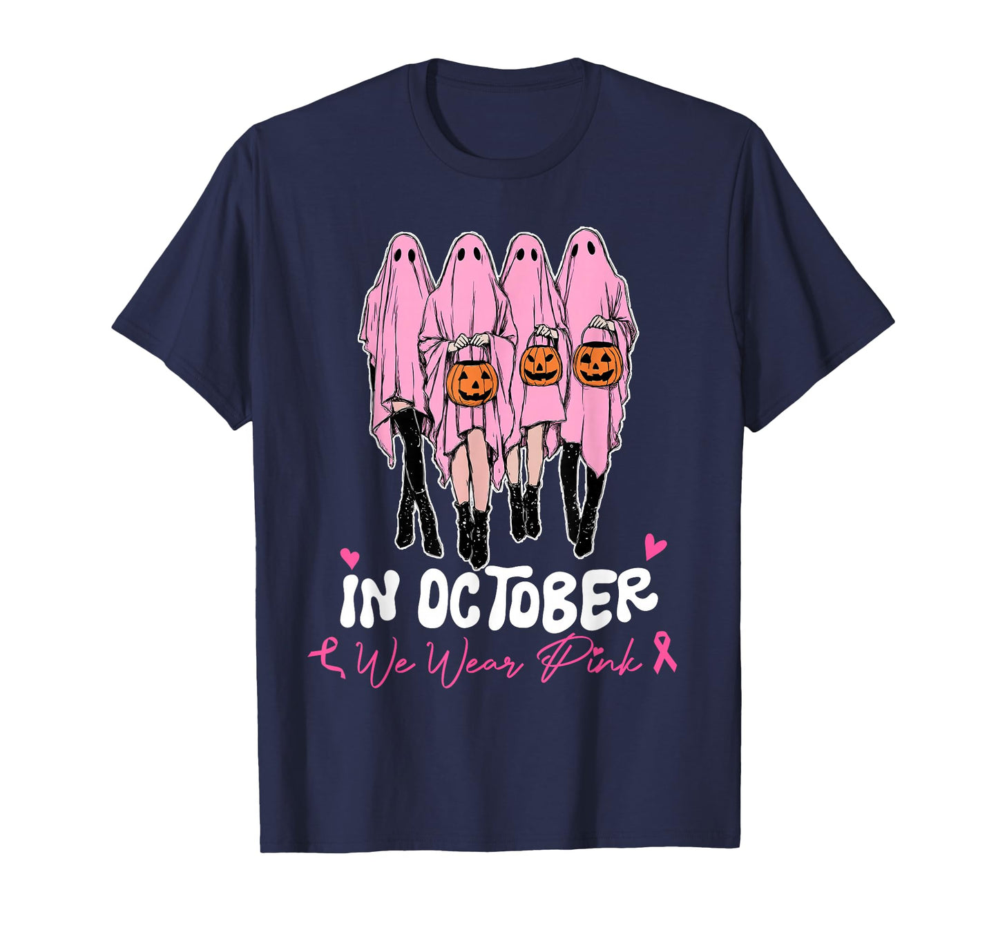 Breast Cancer Women Halloween in October We Wear Pink T-Shirt